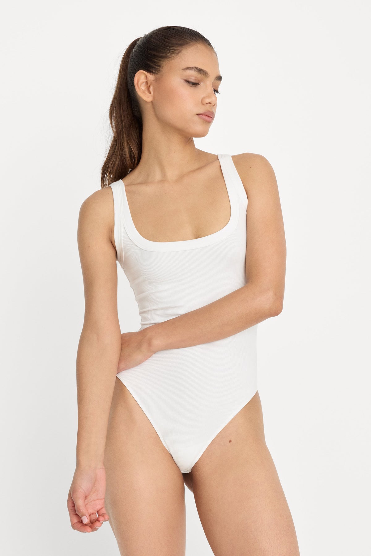 Modal Rib Tank Bodysuit in Chalk