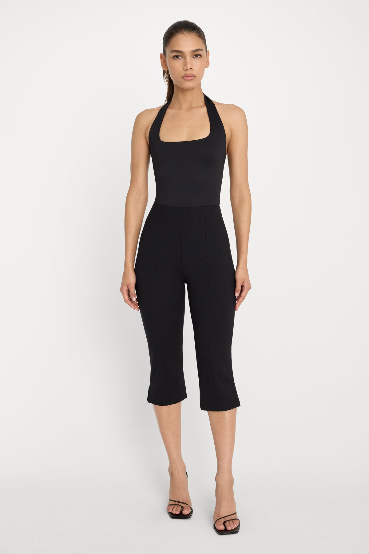 Sculpting Halter Square-Neck Bodysuit in Black001