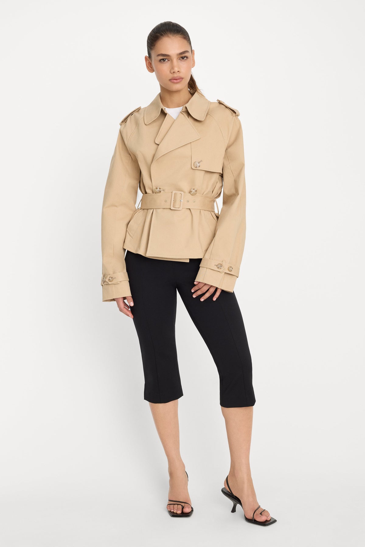 The Cropped Trench Jacket in Sandy Fawn