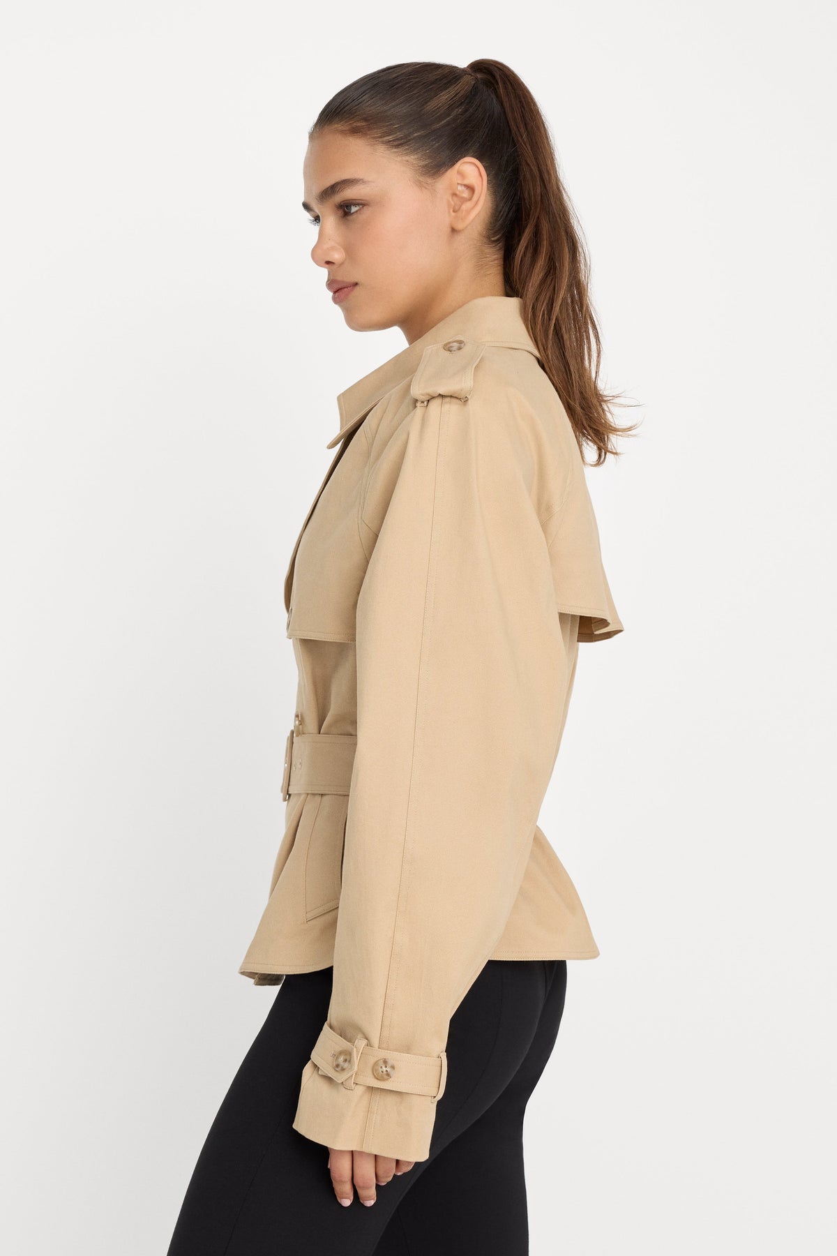 The Cropped Trench Jacket in Sandy Fawn