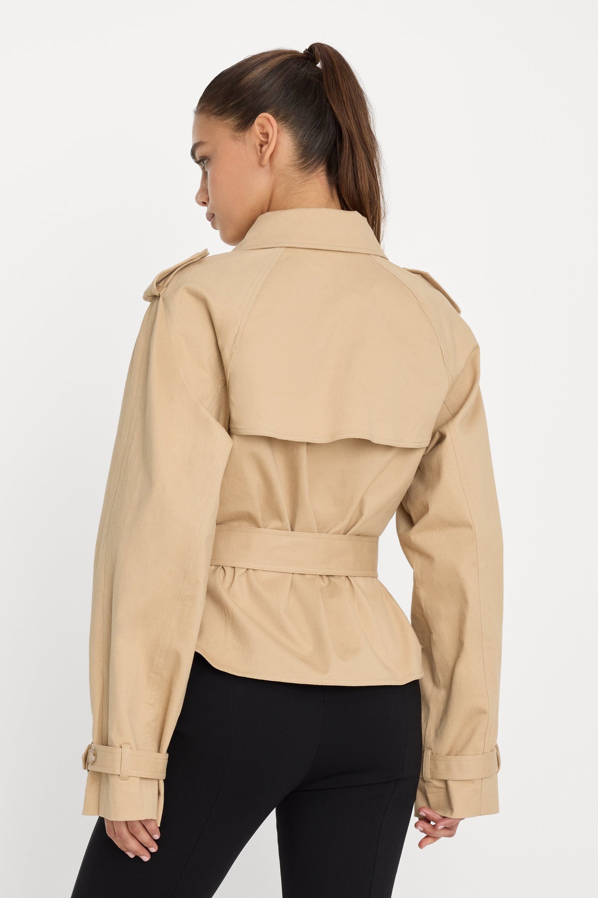 The Cropped Trench Jacket in Sandy Fawn