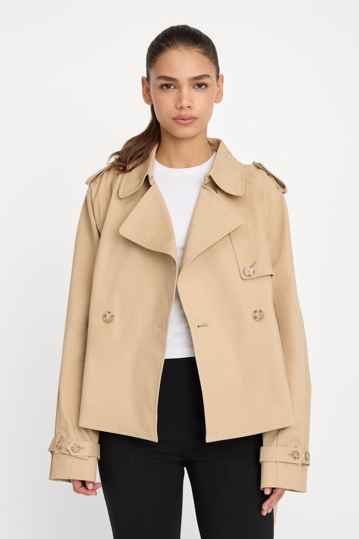 The Cropped Trench Jacket in Sandy Fawn