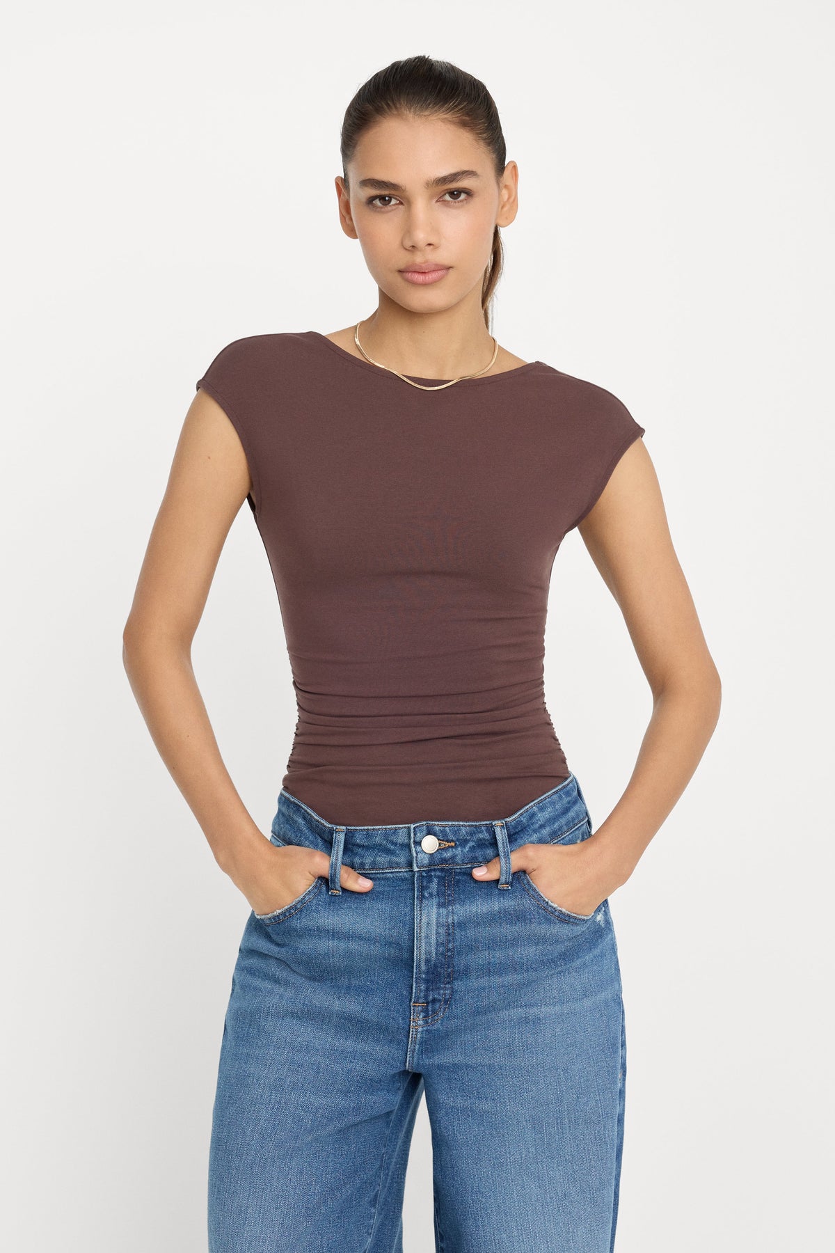 Super Stretch Open Back Bodysuit in Bitter Cocoa