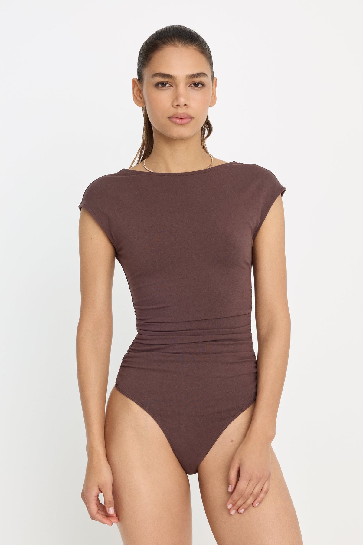 Super Stretch Open Back Bodysuit in Bitter Cocoa