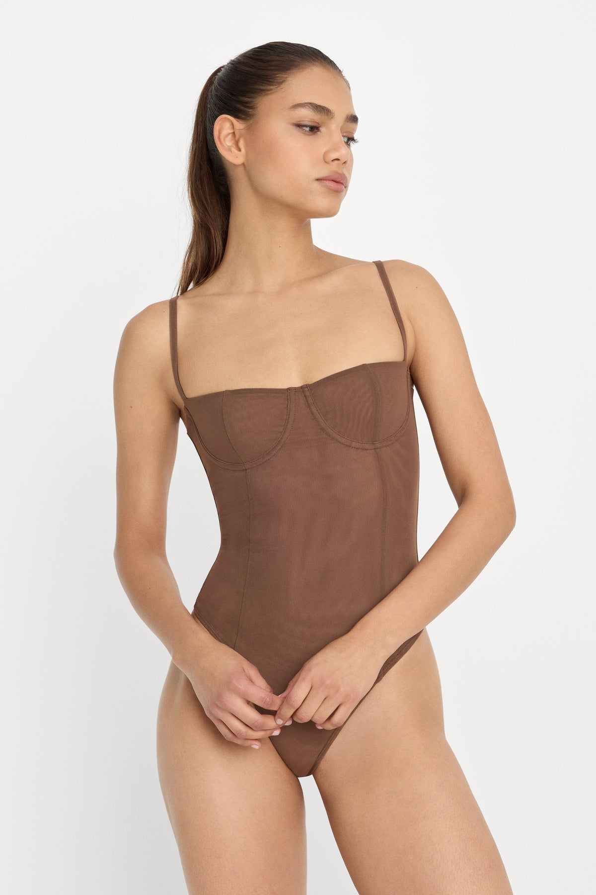 Mesh Bustier Bodysuit in Saddlewood