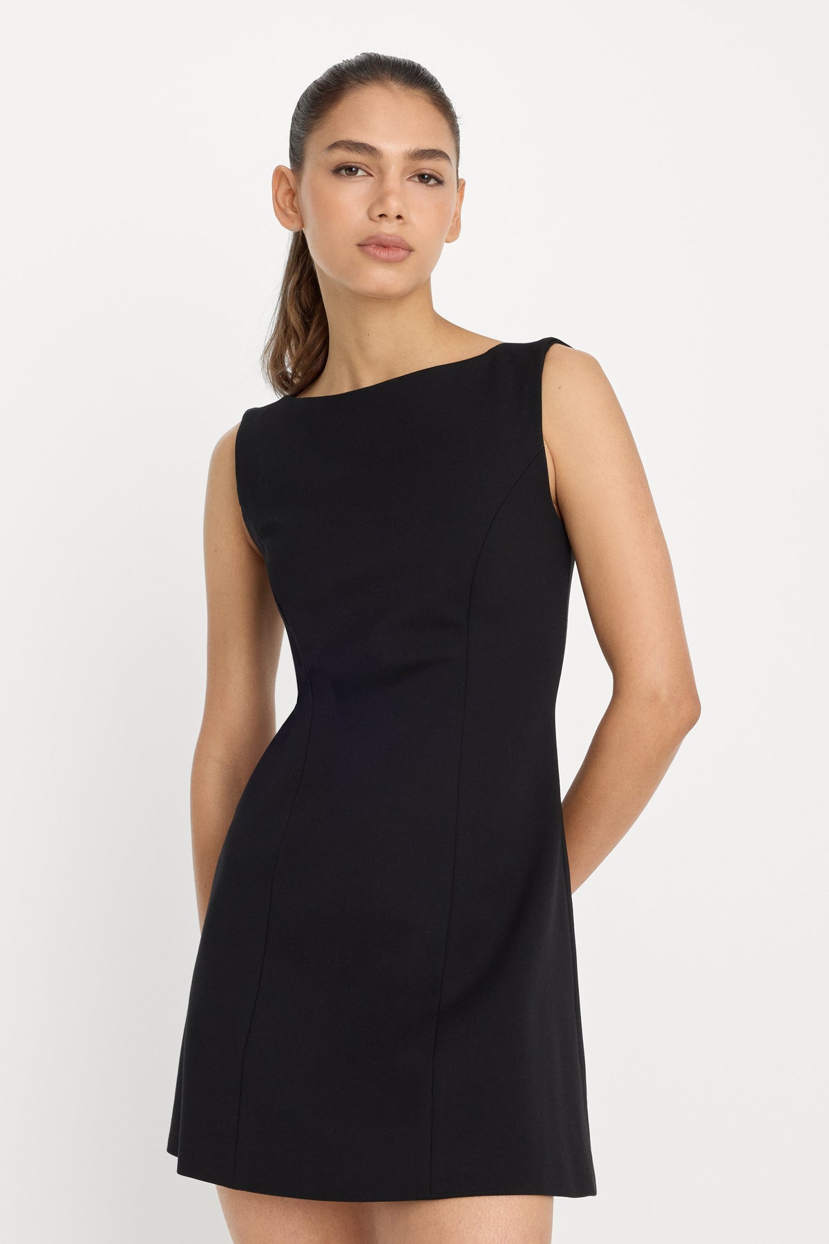 Soft Stretch Ponte Mini Dress in Black001
