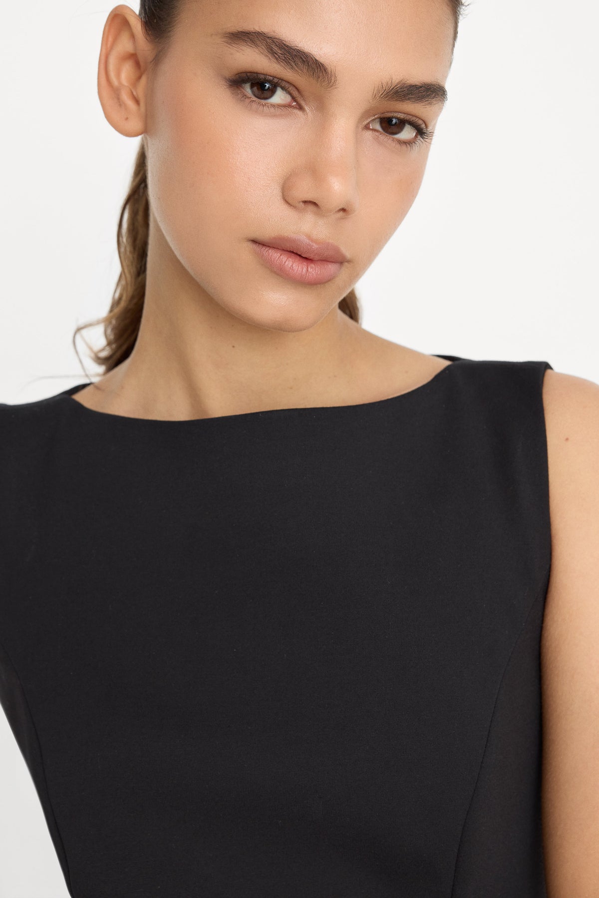 Soft Stretch Ponte Mini Dress in Black001