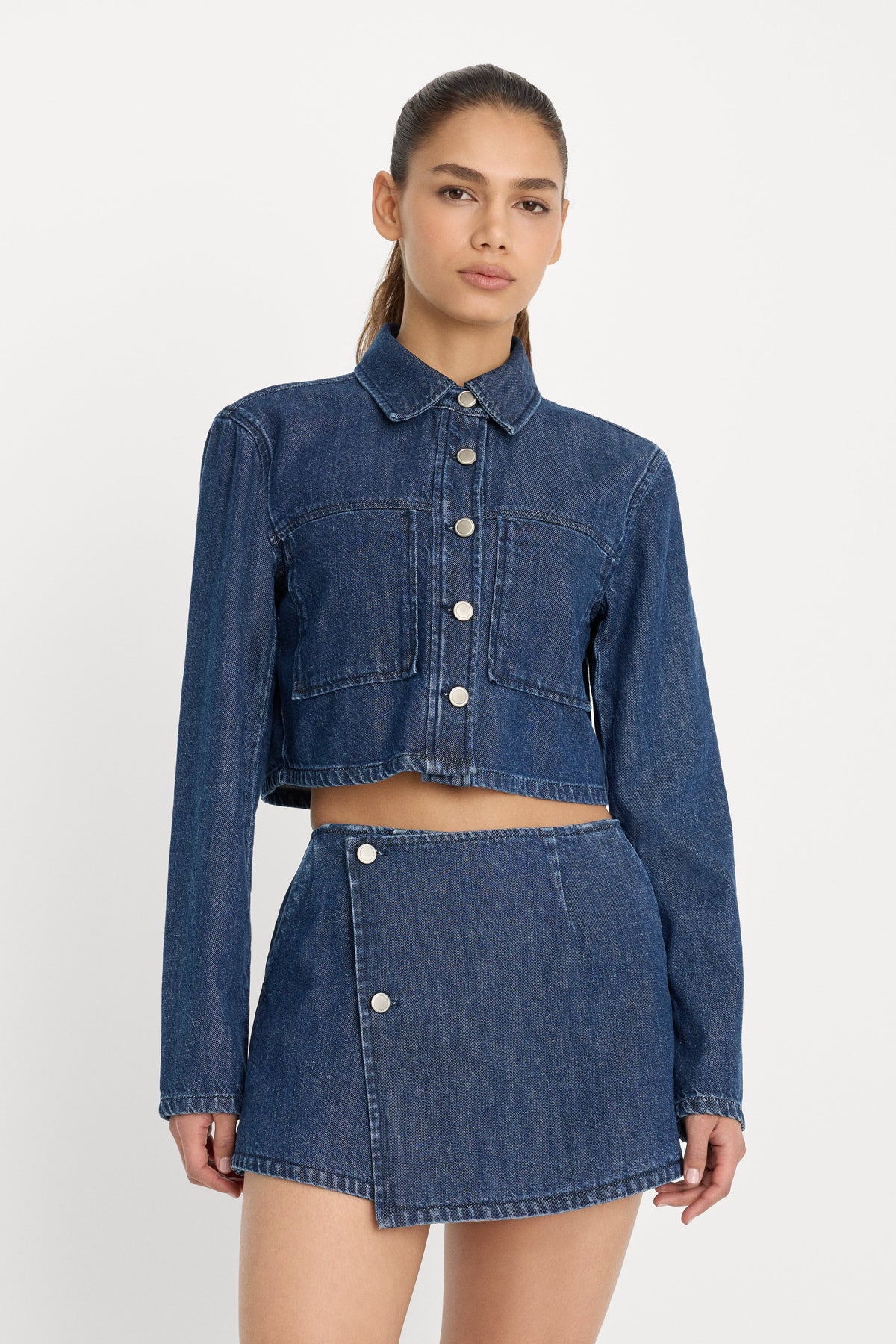 Denim Cropped Jacket in Indigo1187