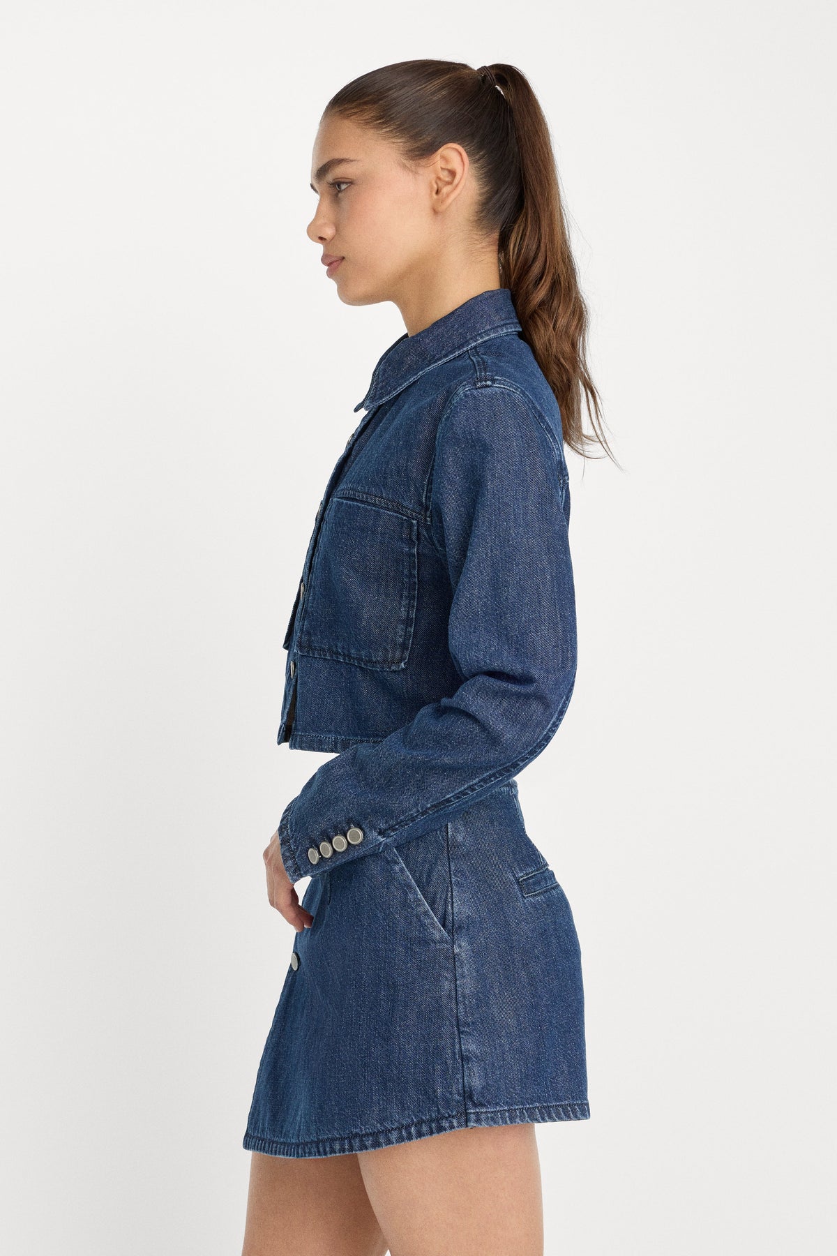 Denim Cropped Jacket in Indigo1187