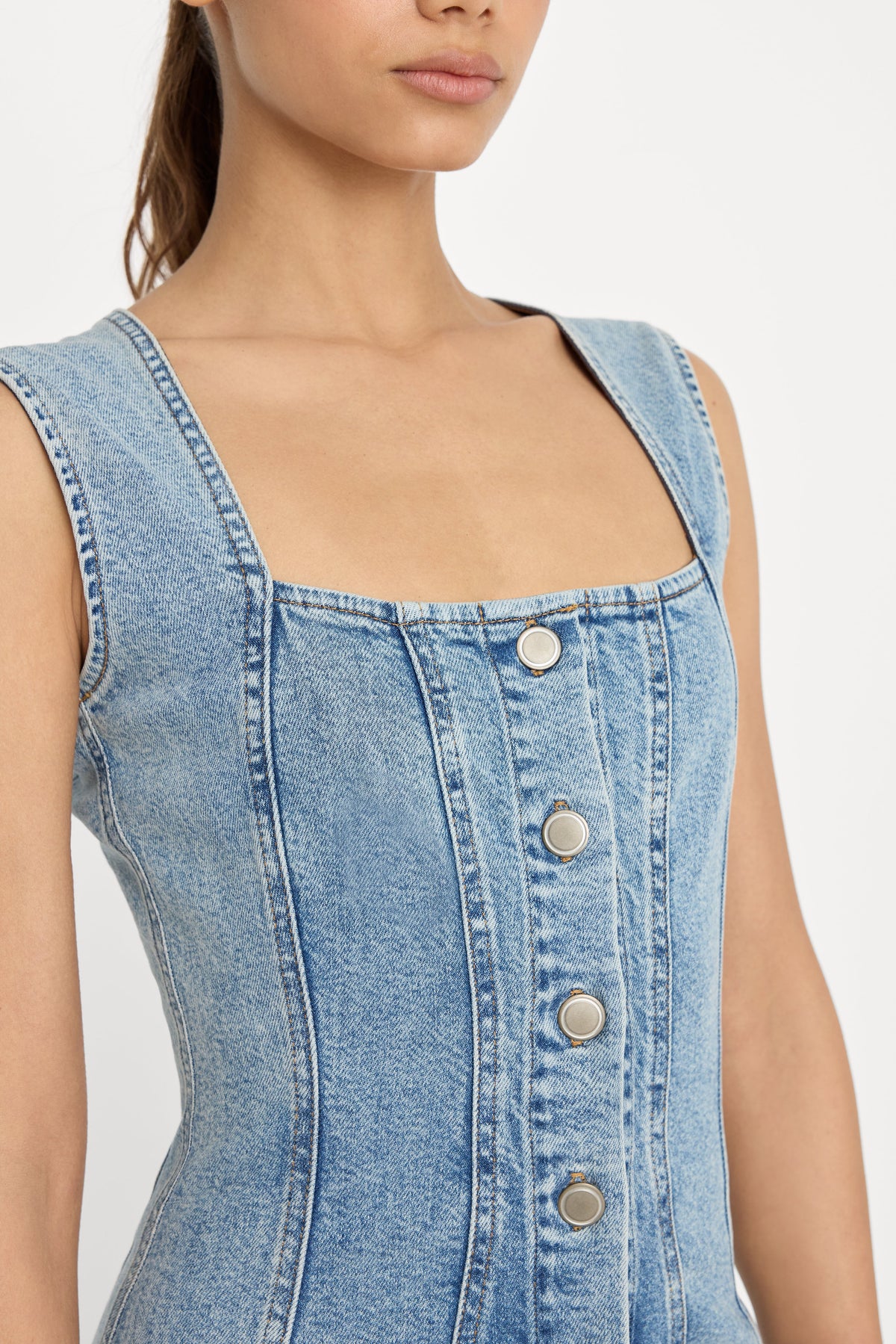 Mini Button-Front Denim Dress in Indigo1104