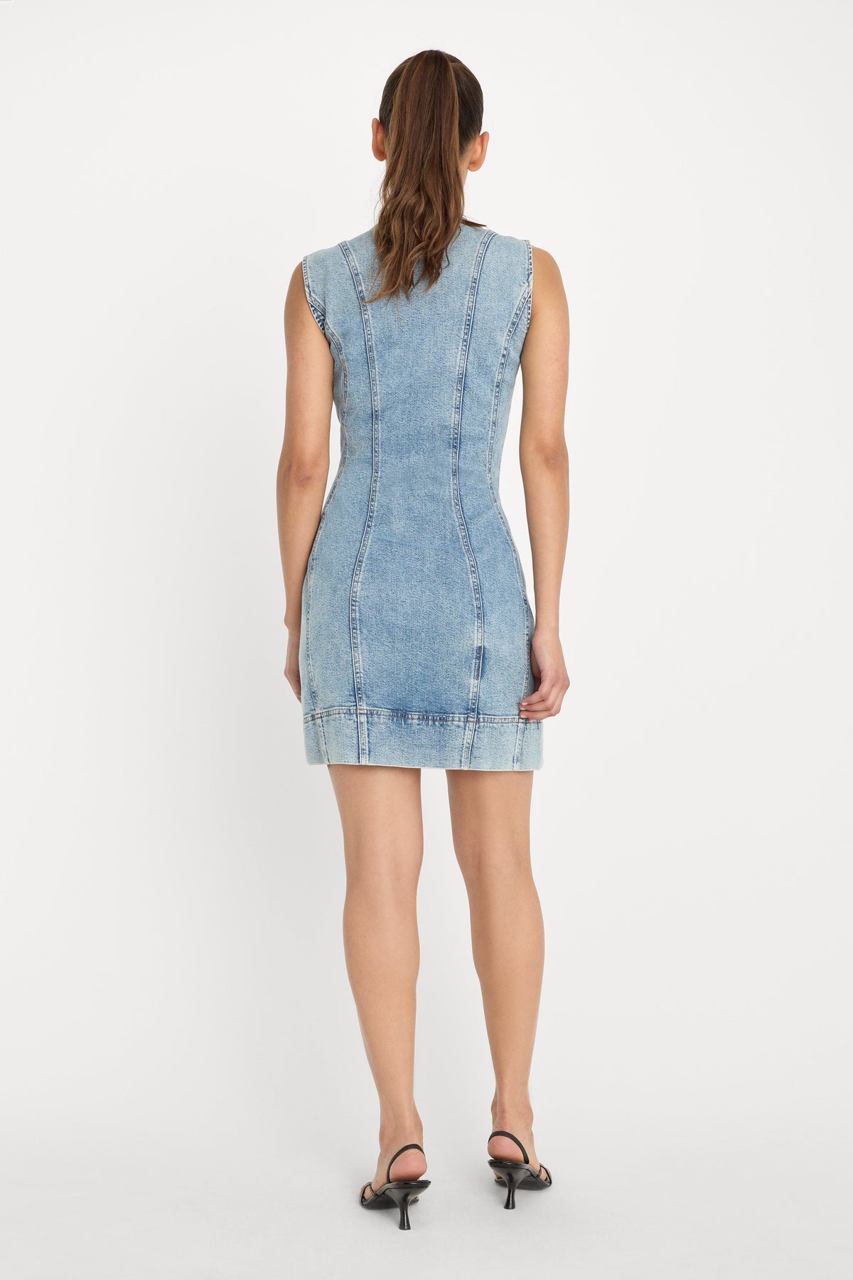 Mini Button-Front Denim Dress in Indigo1104
