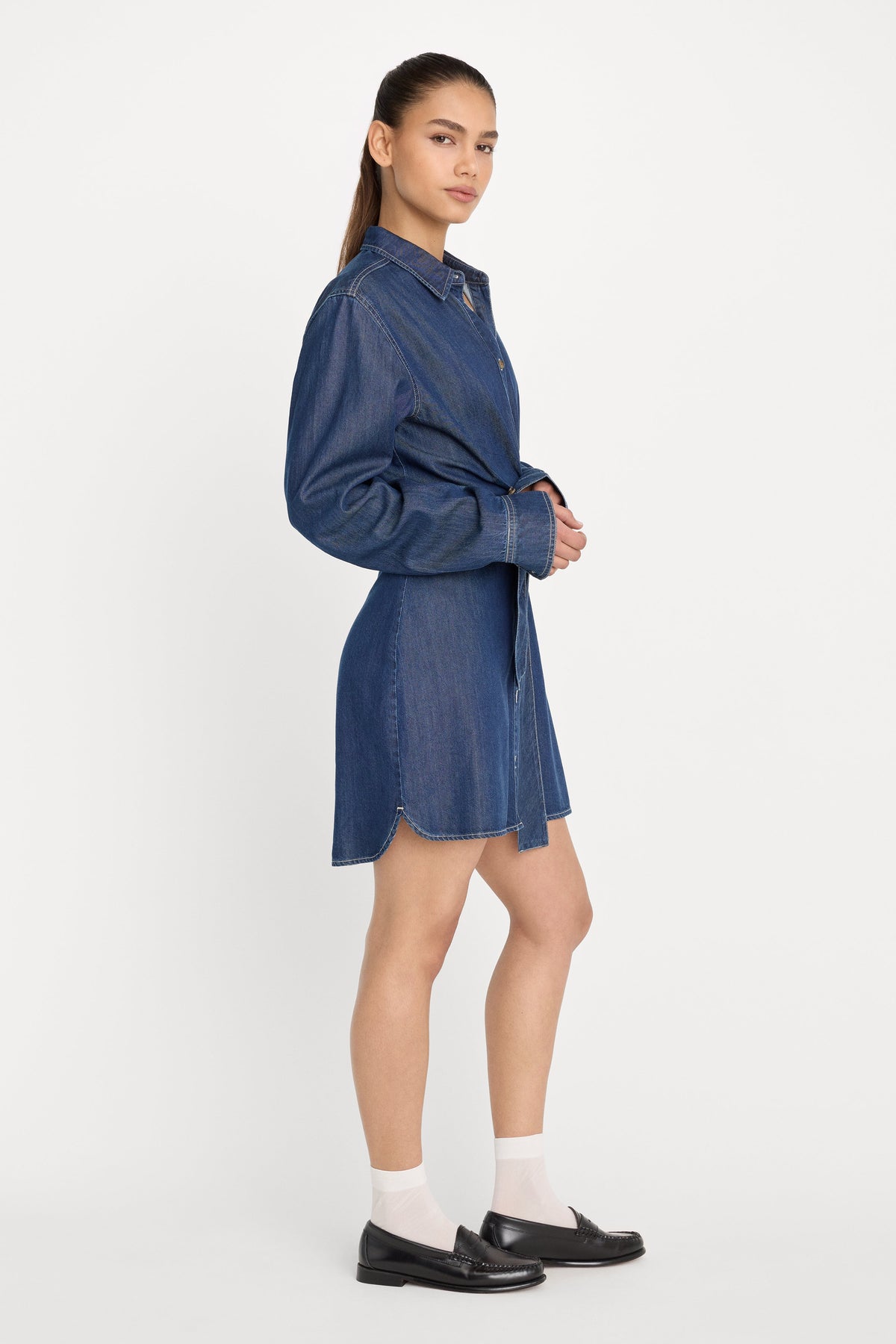Denim Wrap Shirt Dress in Indigo1187