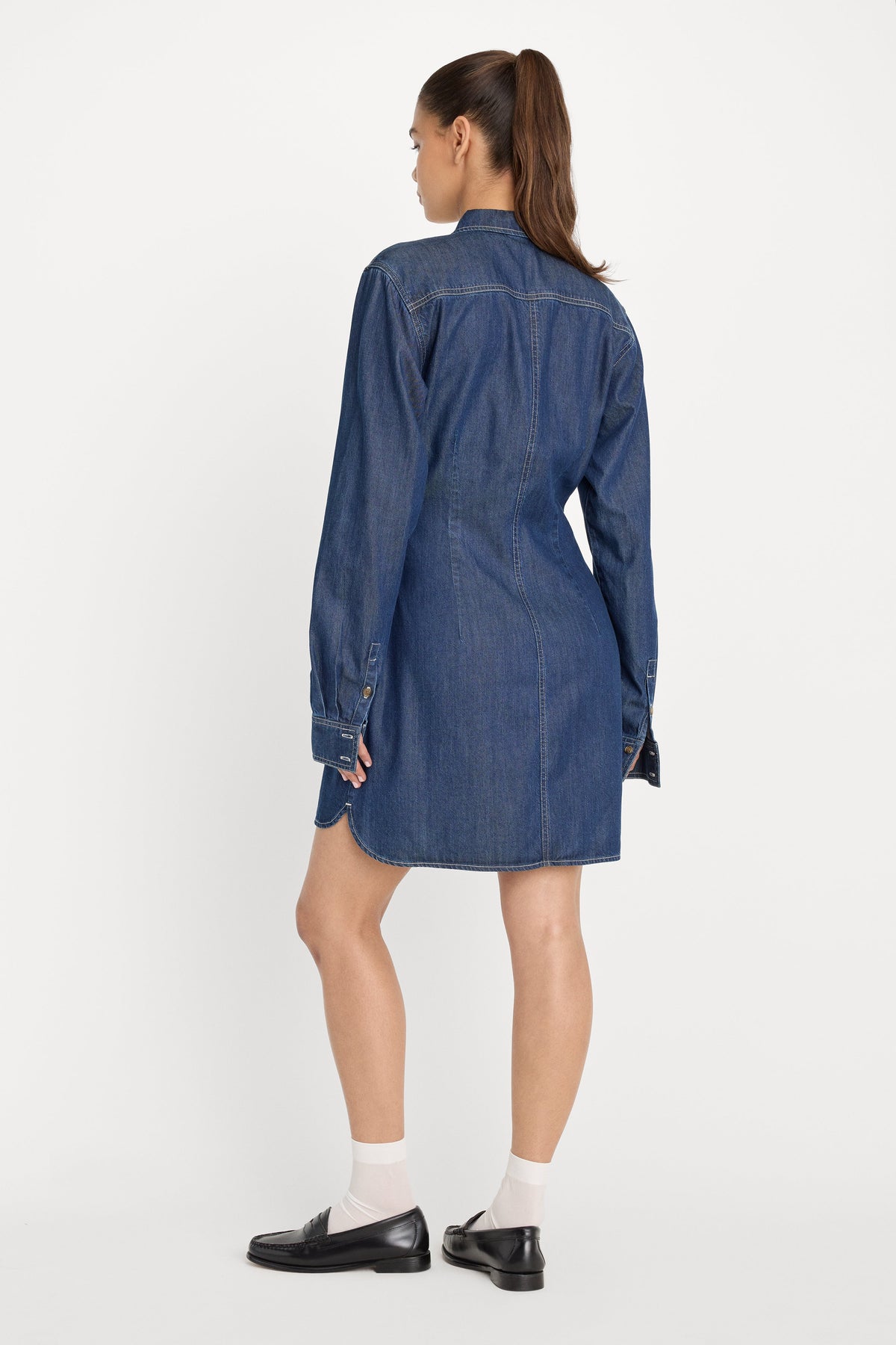 Denim Wrap Shirt Dress in Indigo1187