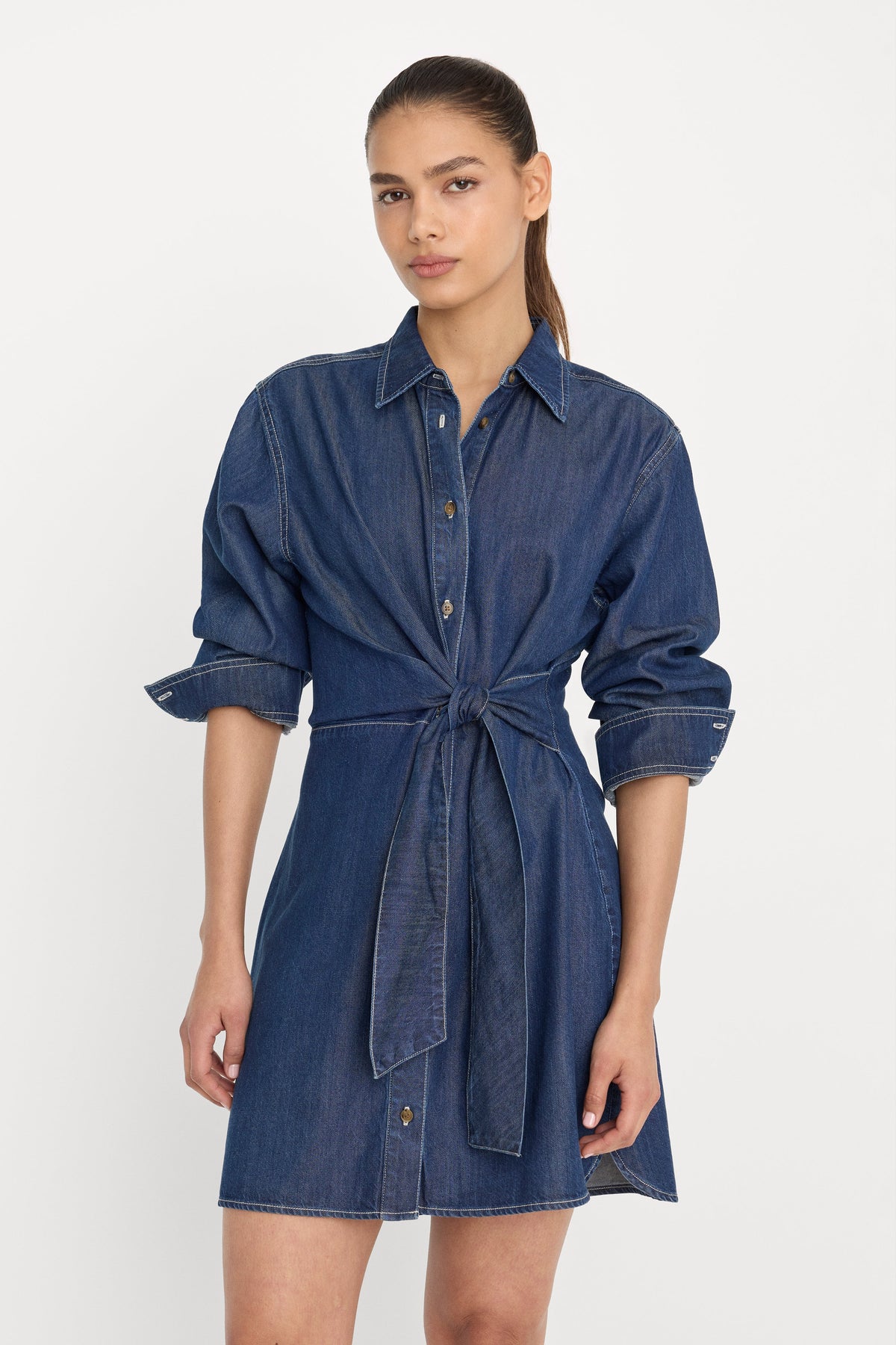 Denim Wrap Shirt Dress in Indigo1187