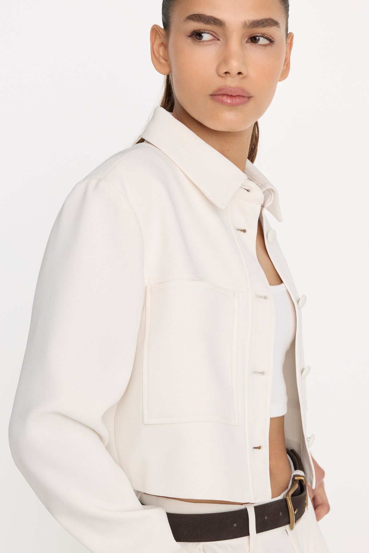 Luxe Suiting Cropped Jacket in Soft Shell