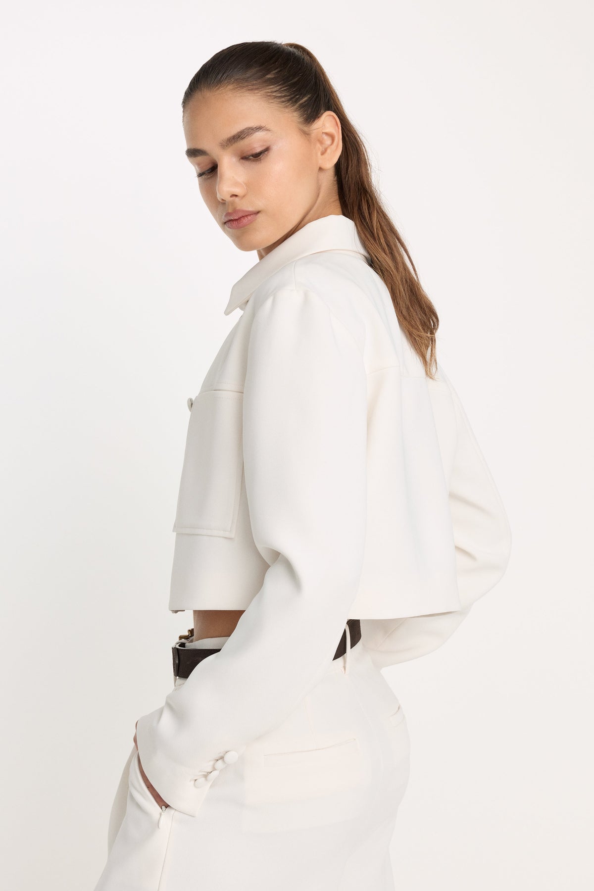Luxe Suiting Cropped Jacket in Soft Shell
