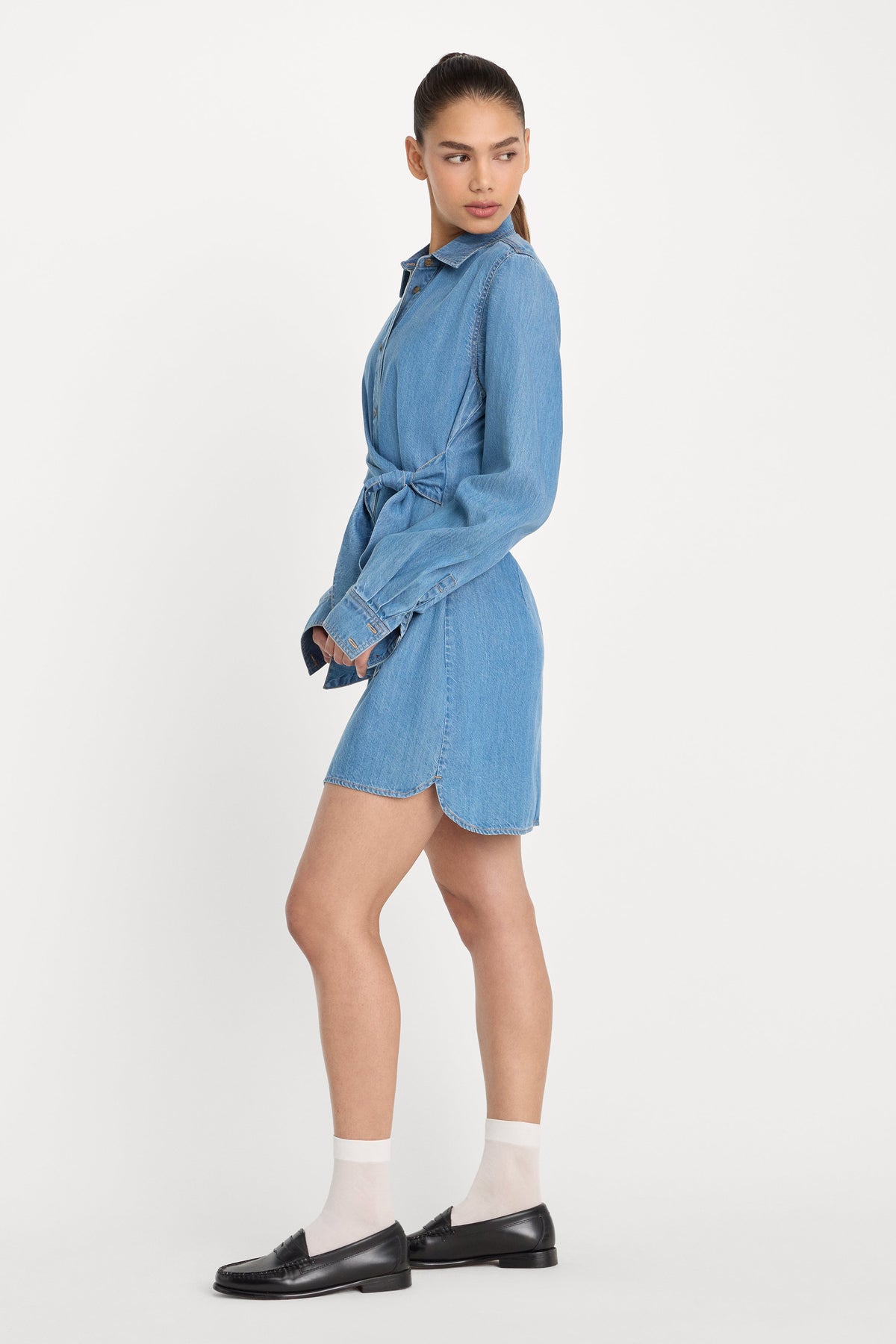 Denim Wrap Shirt Dress in Indigo266