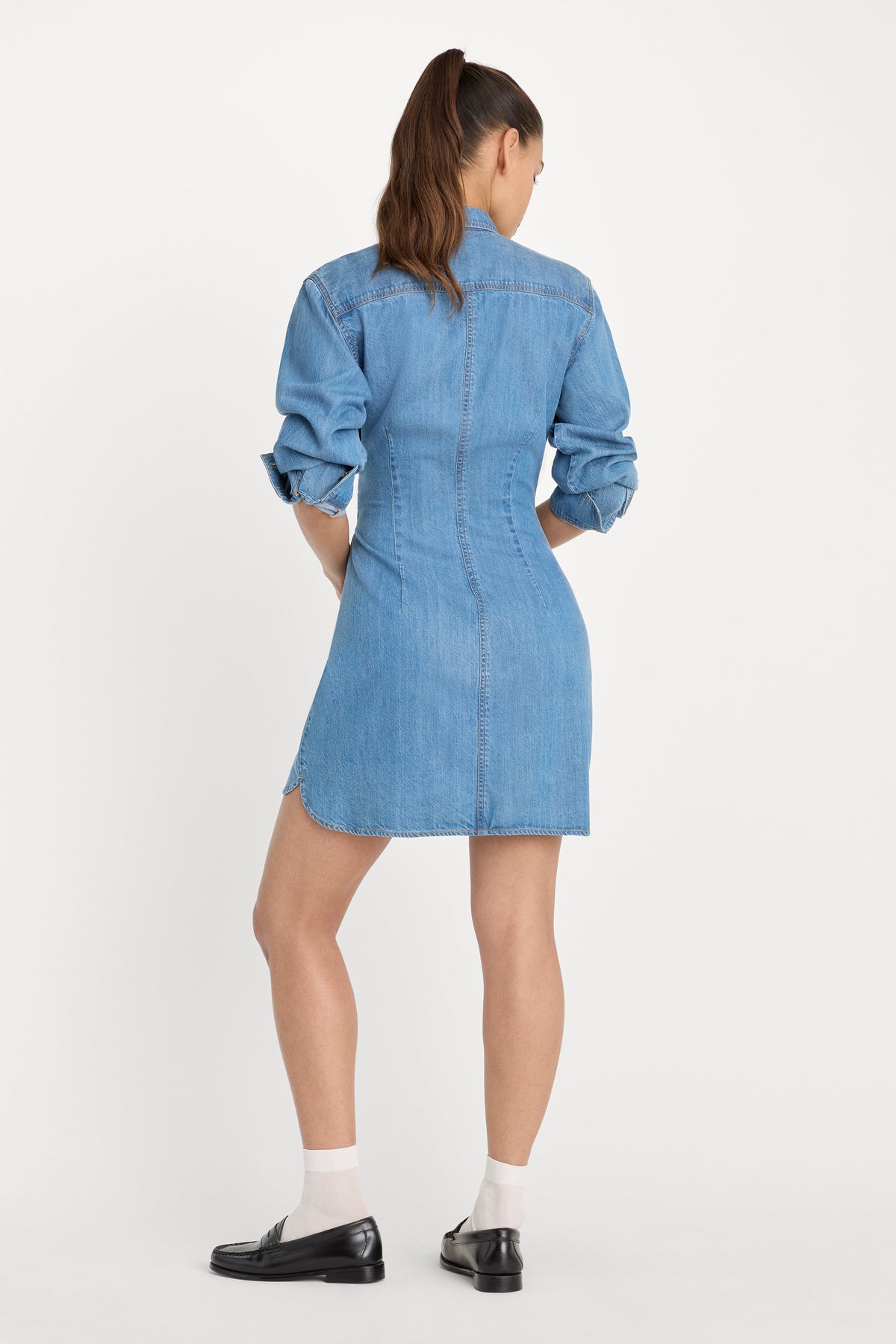 Denim Wrap Shirt Dress in Indigo266