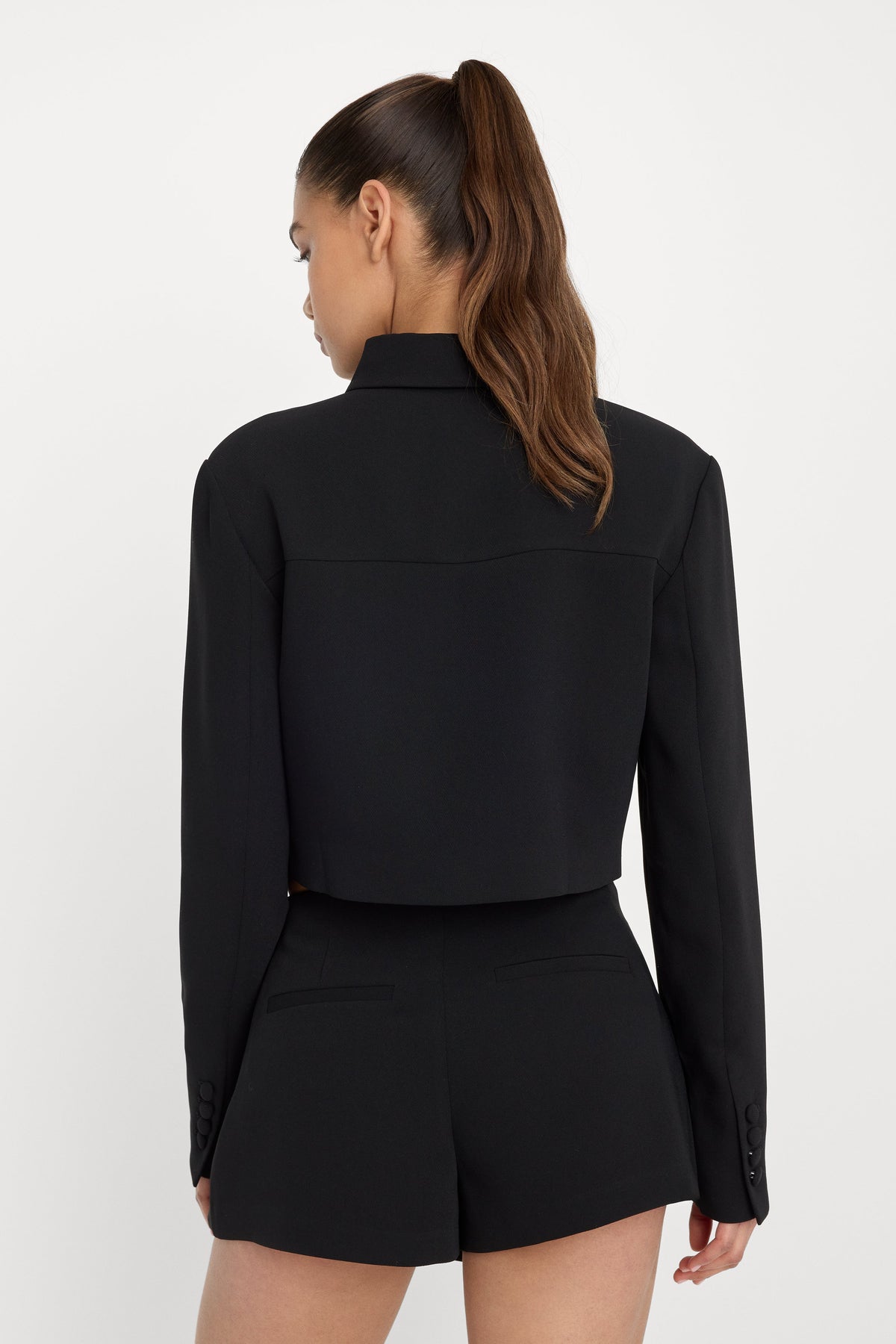 Luxe Suiting Cropped Jacket in Black001