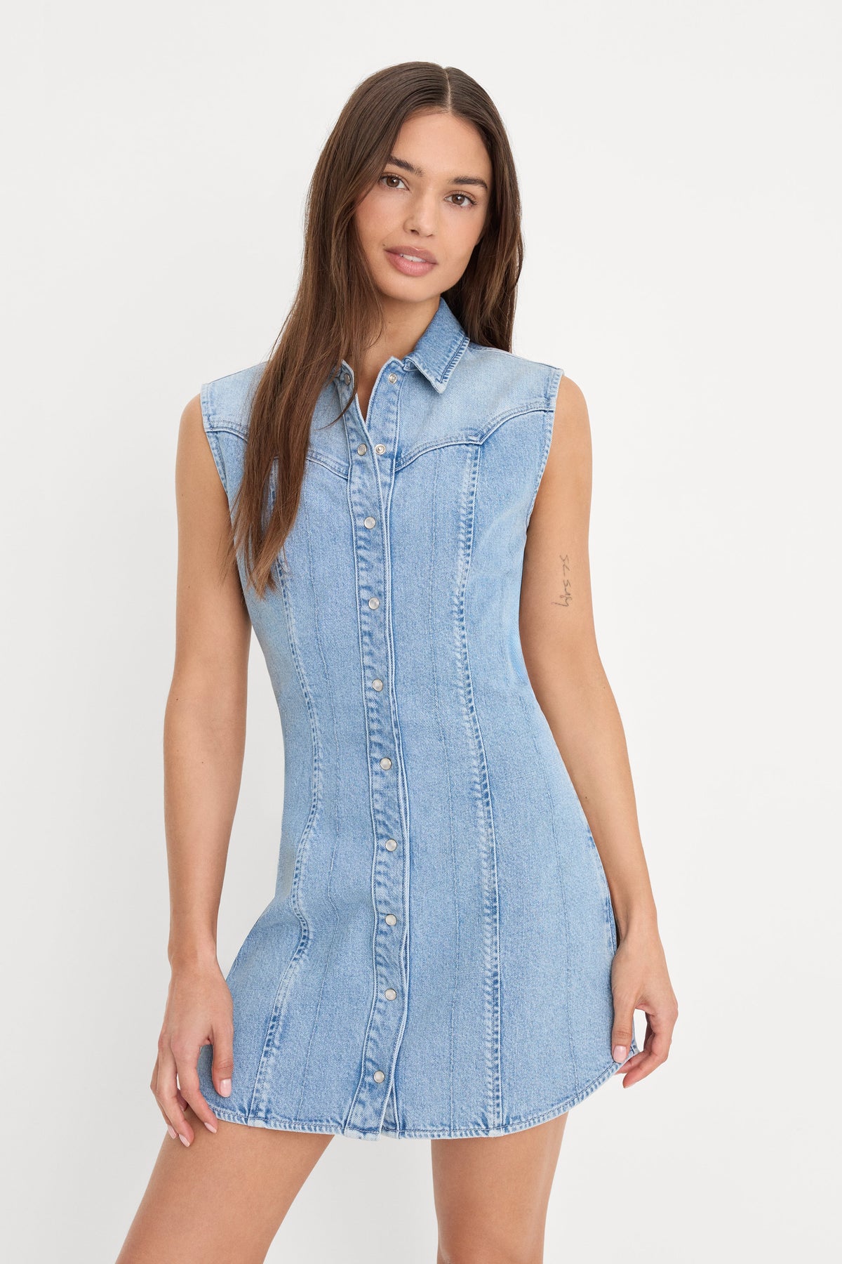 Dolly Sleeveless Denim Mini Dress in Light Blue