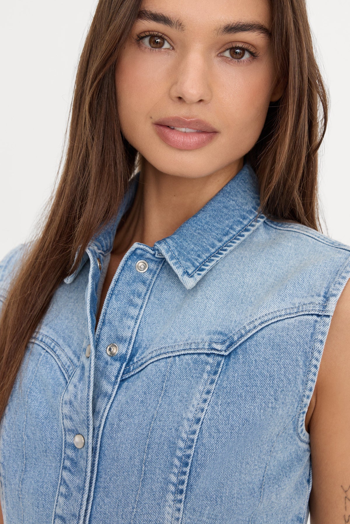 Dolly Sleeveless Denim Mini Dress in Light Blue