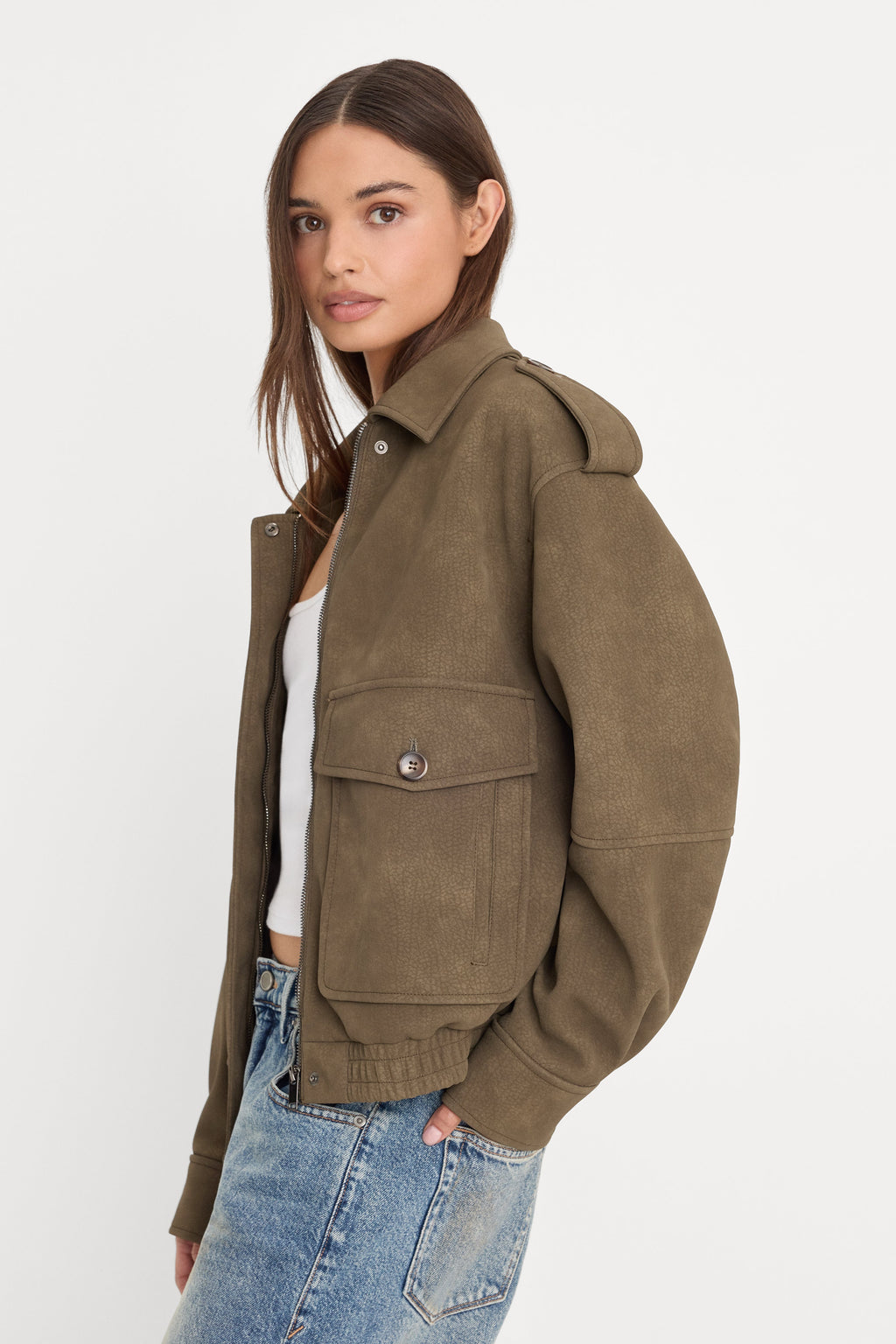 The Better Than Leather Bomber Jacket in Stone