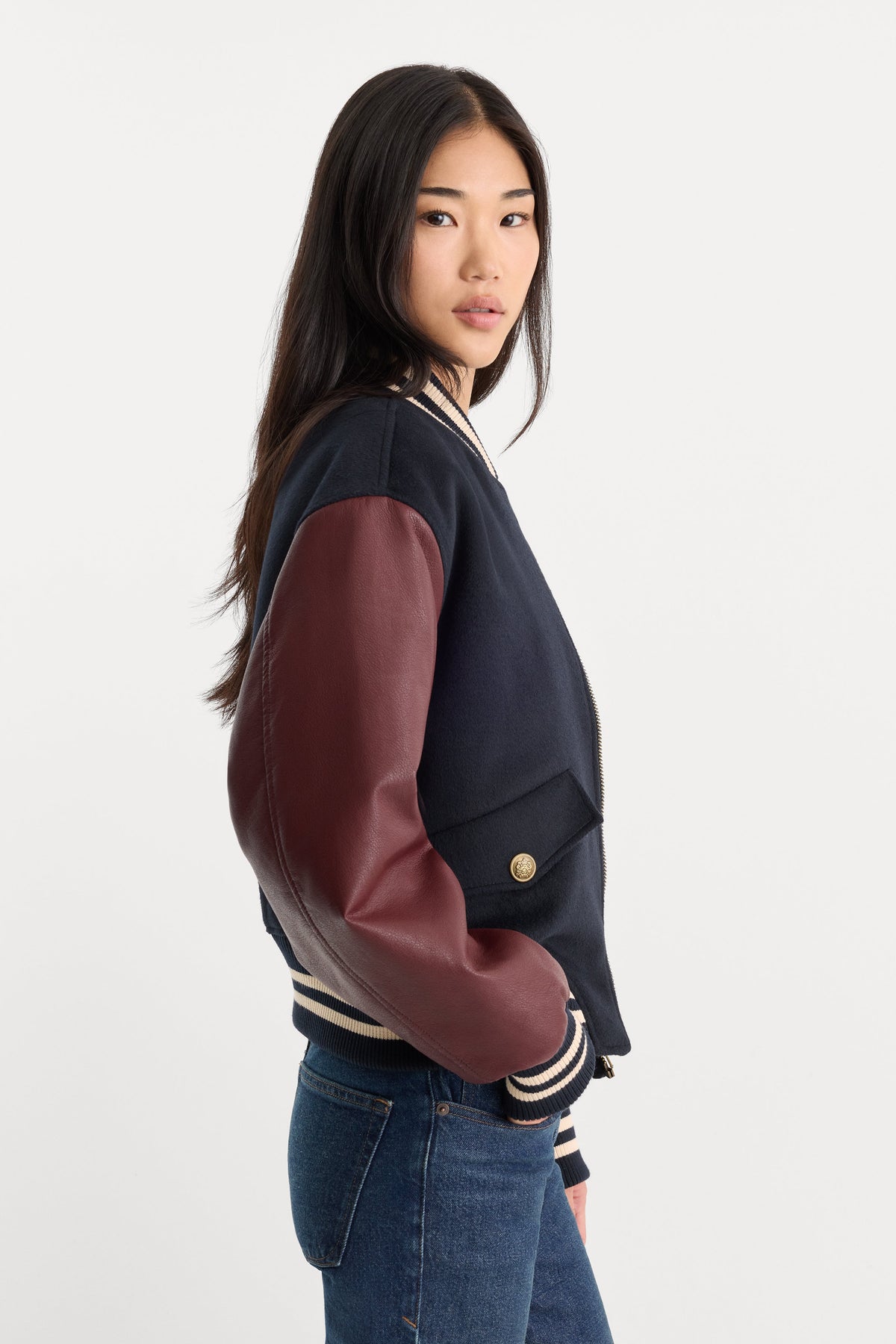 The Team Varsity Jacket in New Navy002