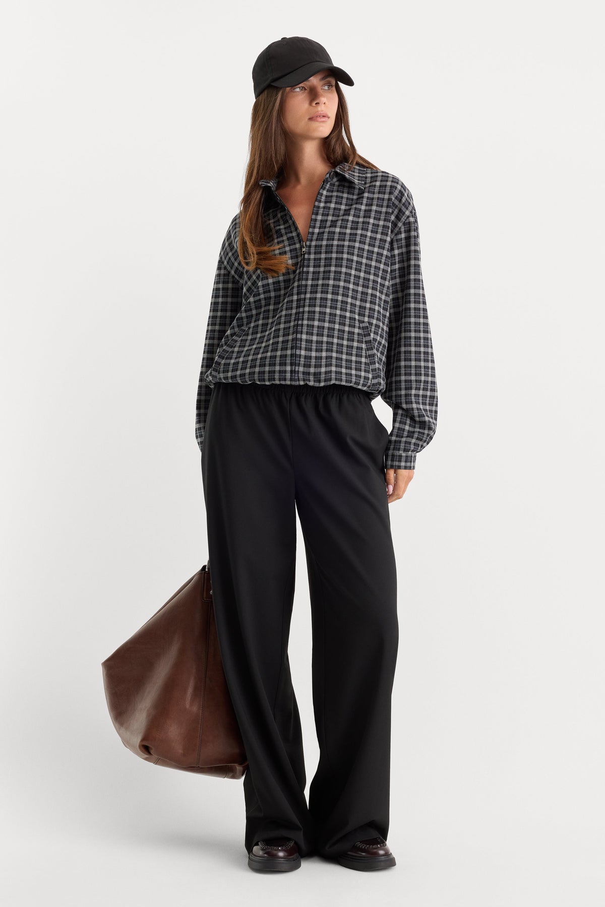 The Lightweight Bomber Jacket in Charcoal Plaid