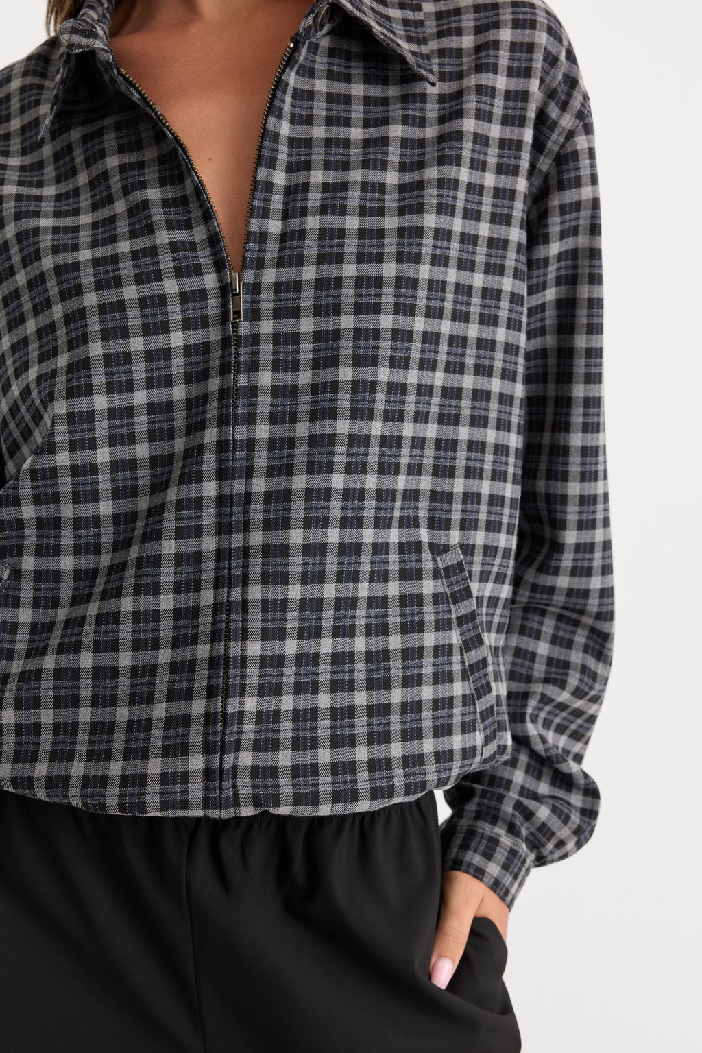 The Lightweight Bomber Jacket in Charcoal Plaid