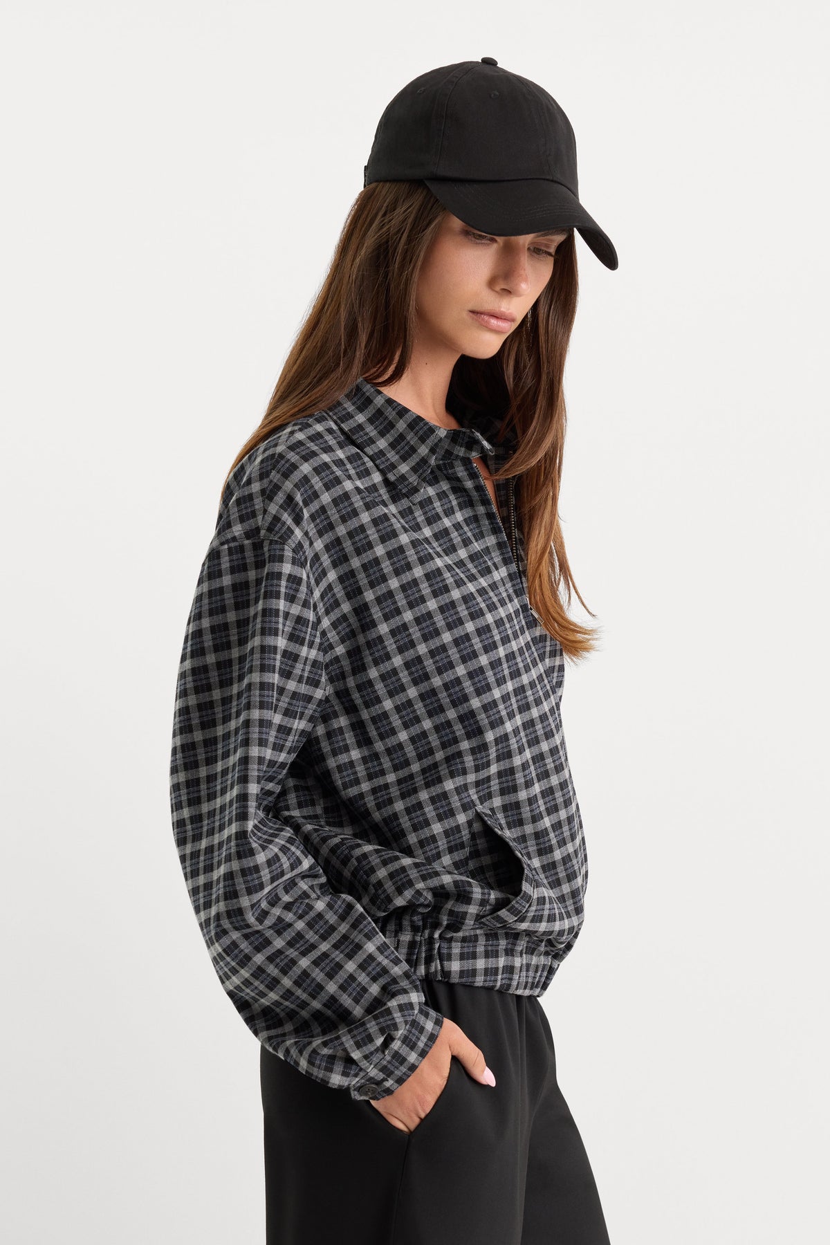 The Lightweight Bomber Jacket in Charcoal Plaid