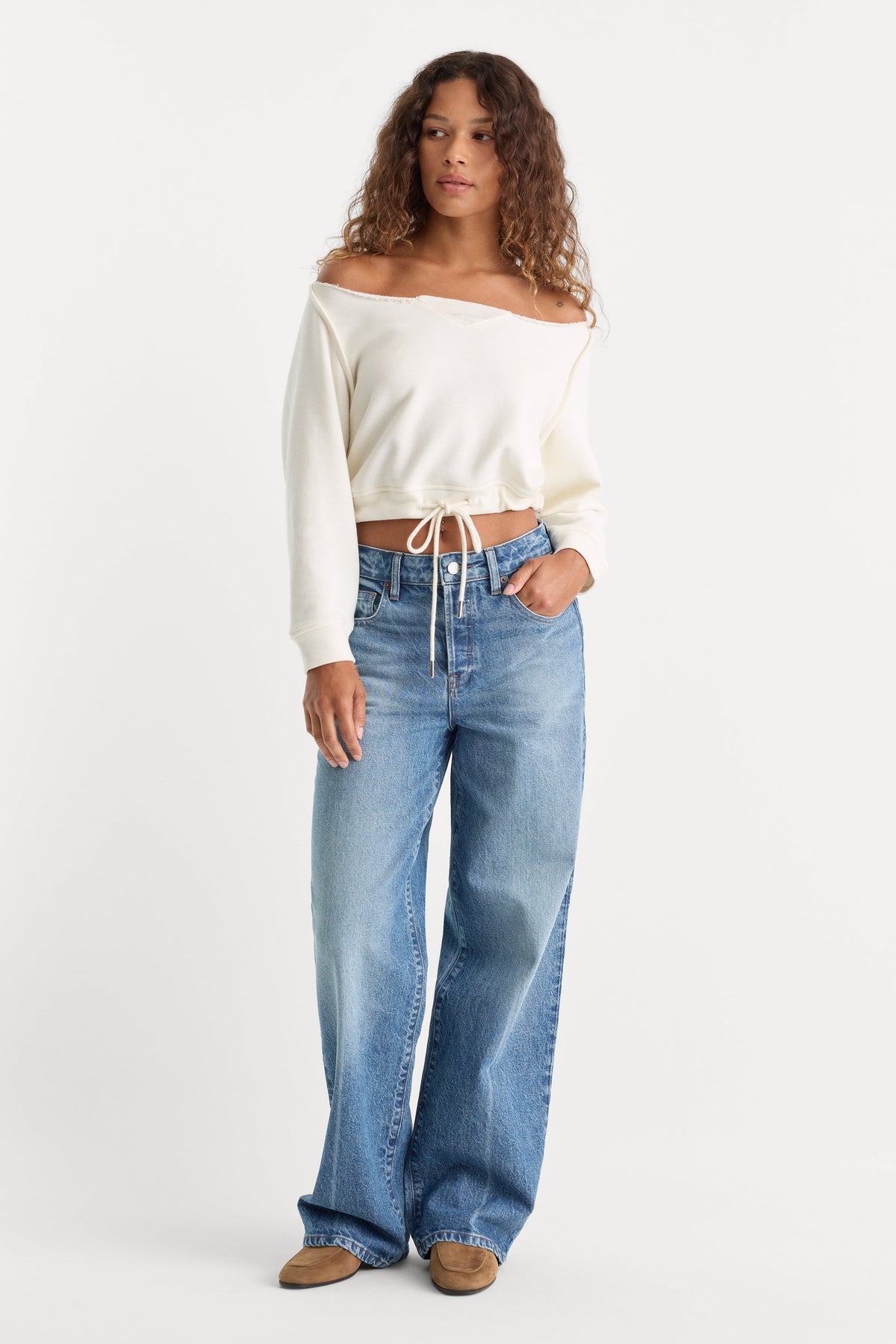 The French Terry Tie Sweatshirt in Chalk