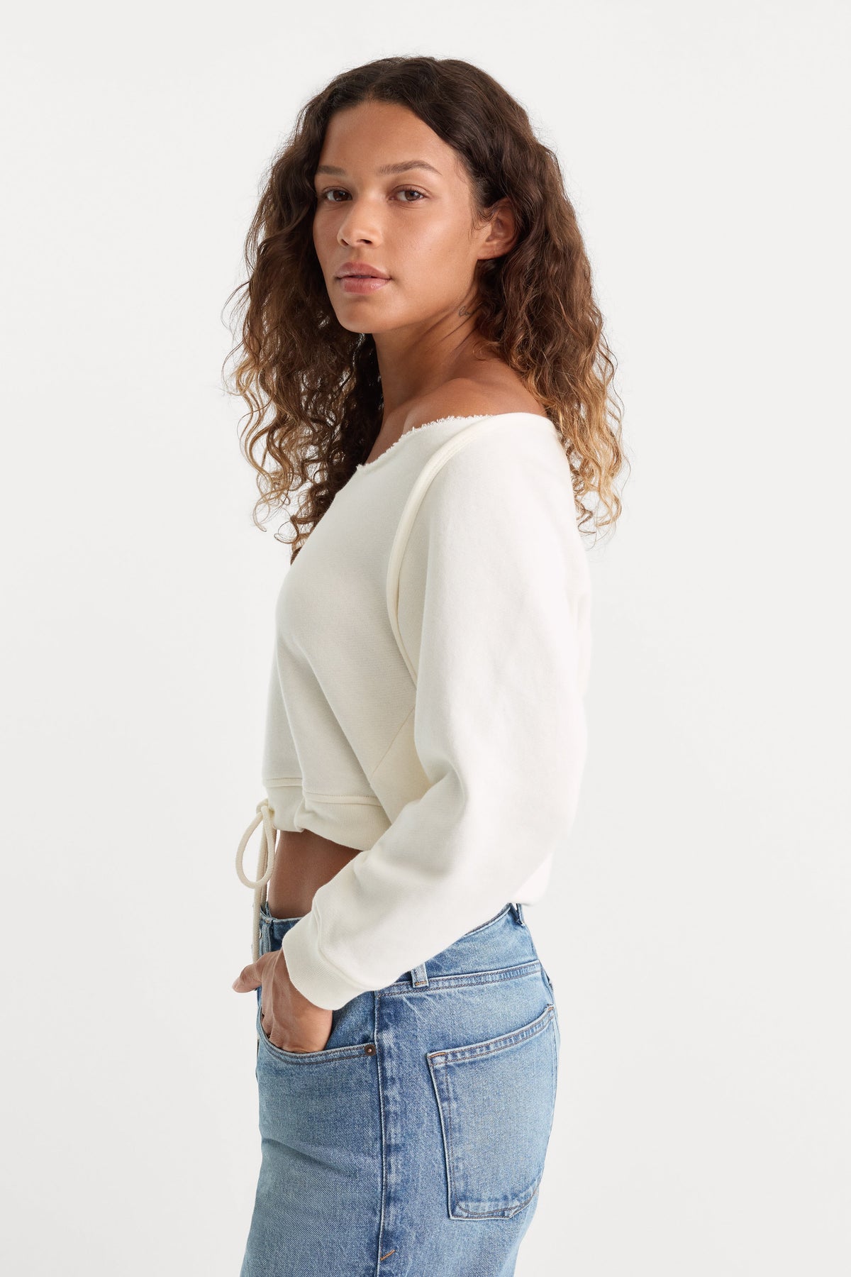 The French Terry Tie Sweatshirt in Chalk