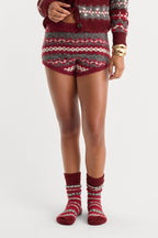 The Knit Socks in Bordeaux Fair Isle