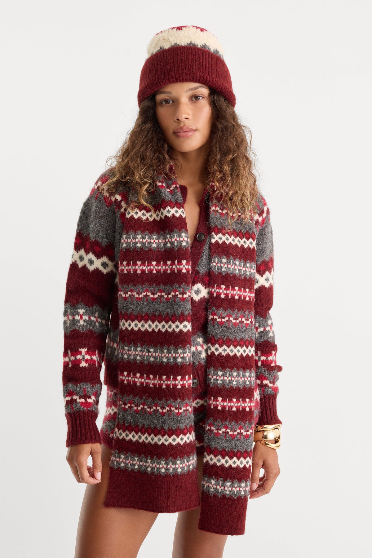 The Knit Scarf in Bordeaux Fair Isle