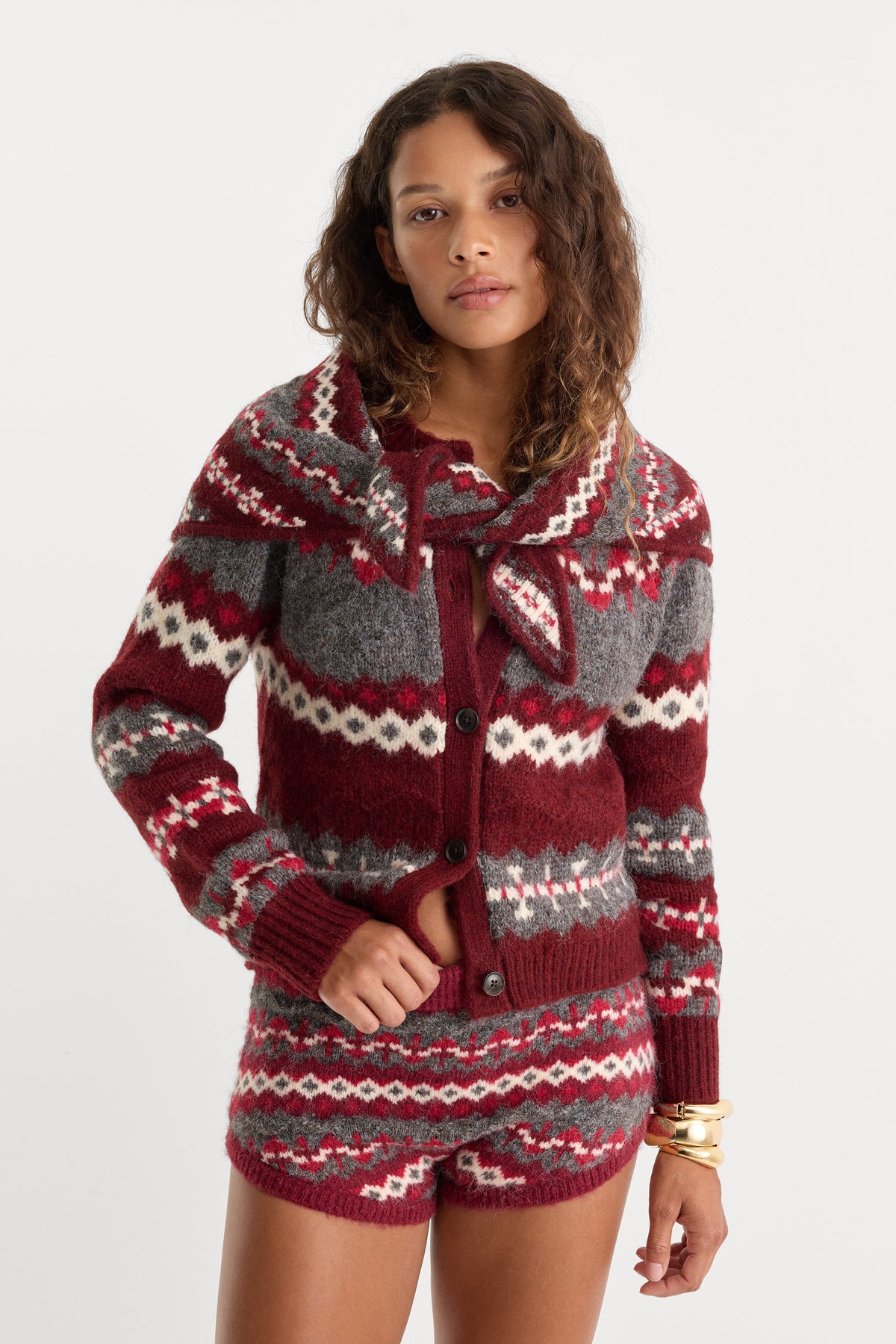The Knit Handkerchief Scarf in Bordeaux Fair Isle
