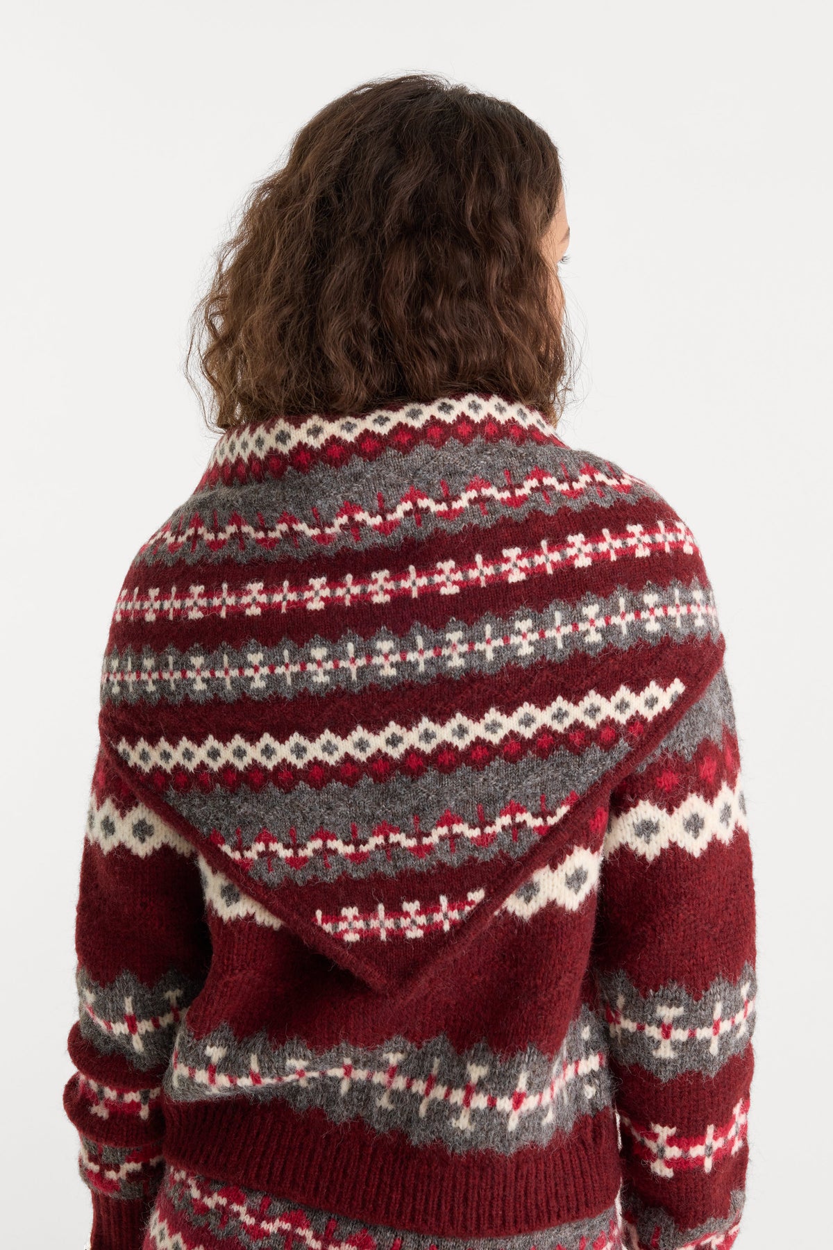 The Knit Handkerchief Scarf in Bordeaux Fair Isle