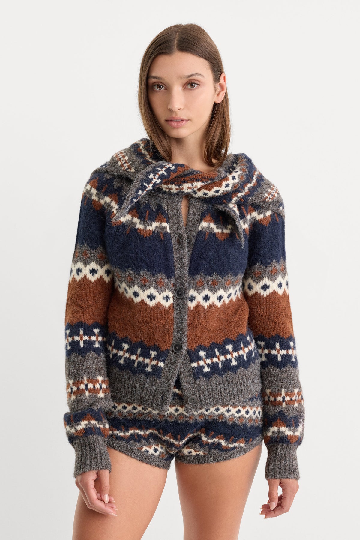 The Knit Handkerchief Scarf in Heather Grey Fair Isle