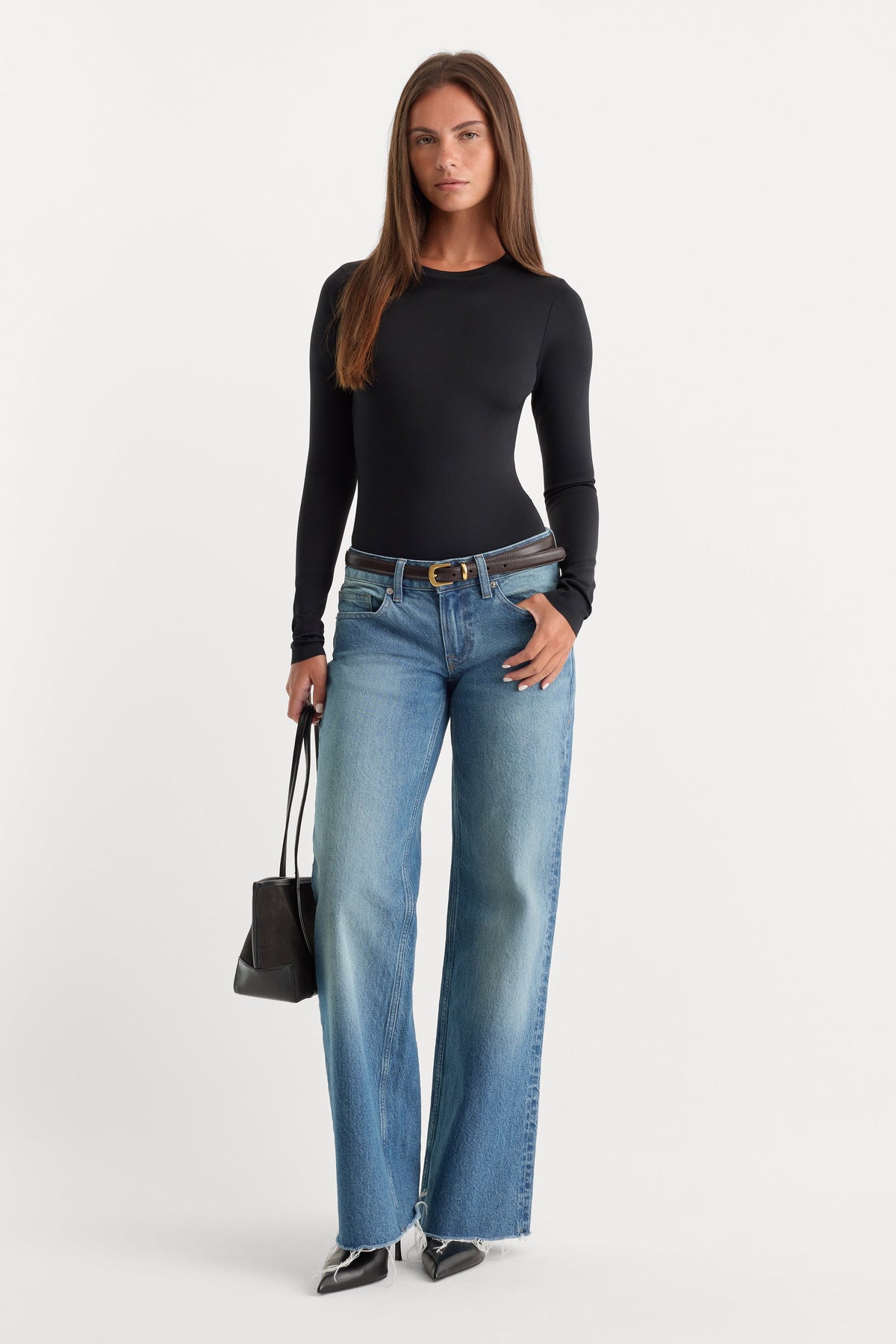 the Sculpting Modern Long Sleeve Bodysuit in Black001