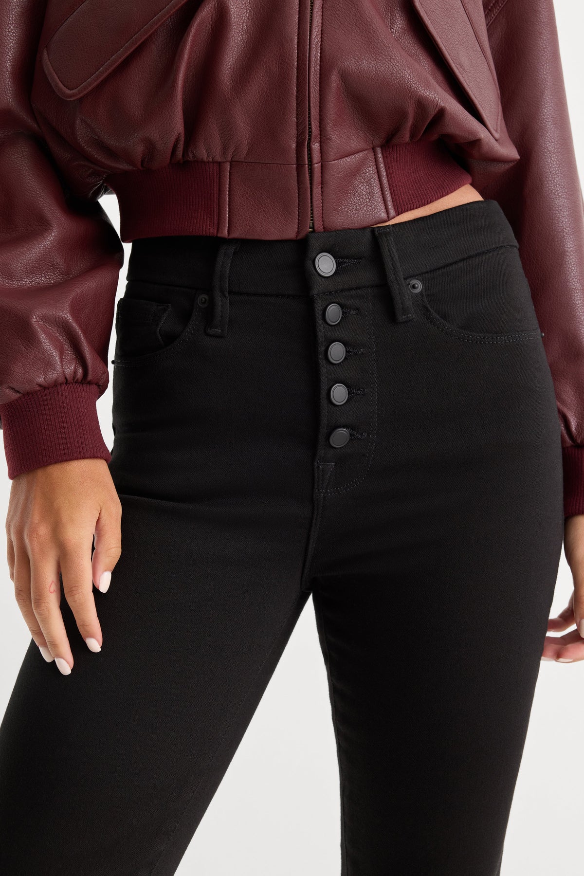 Never Fade Button Front Good Legs Straight Jeans in Black001