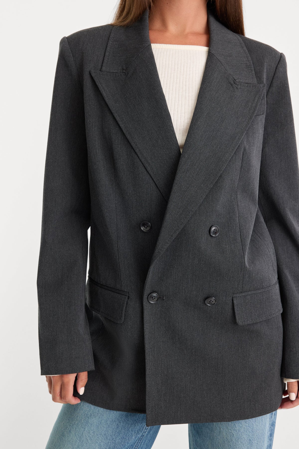 Essential Suiting Oversized Double Breasted Blazer in Dark Heather Gray