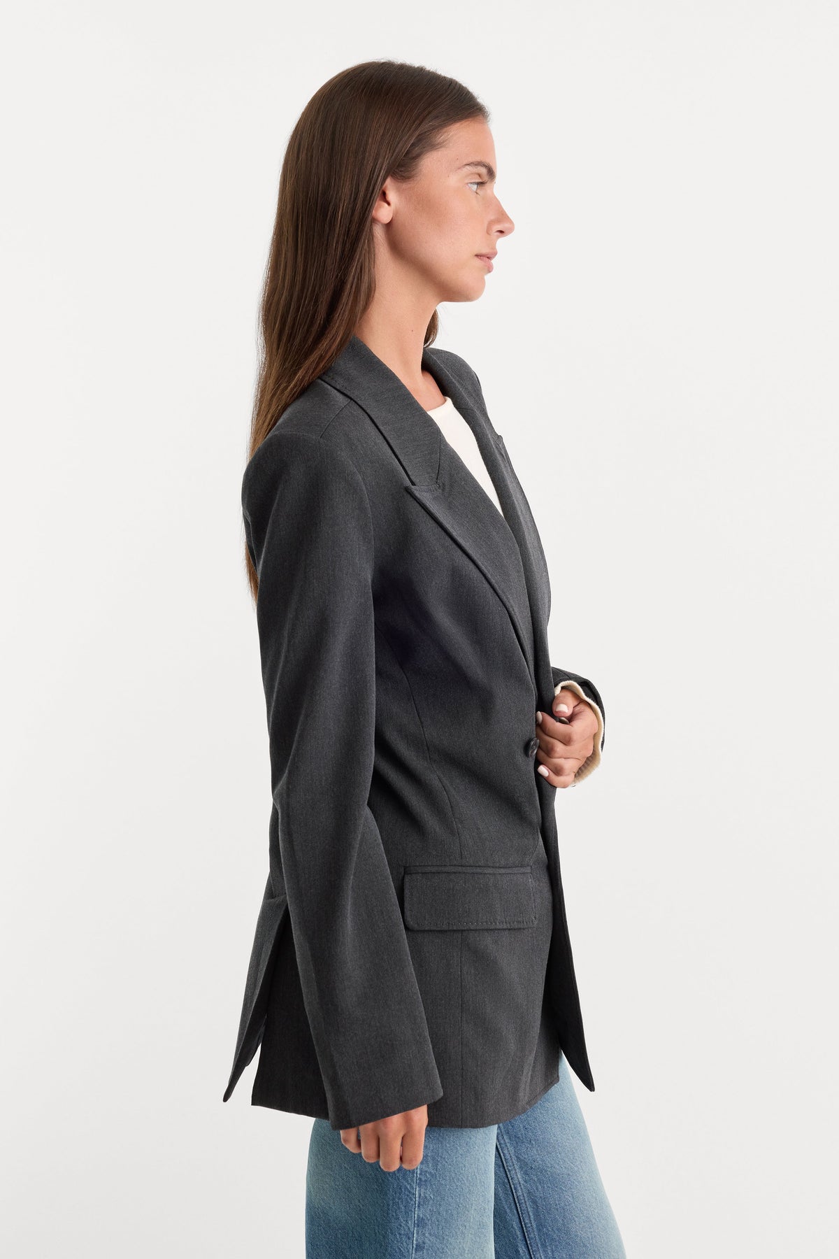 Essential Suiting Oversized Double Breasted Blazer in Dark Heather Gray