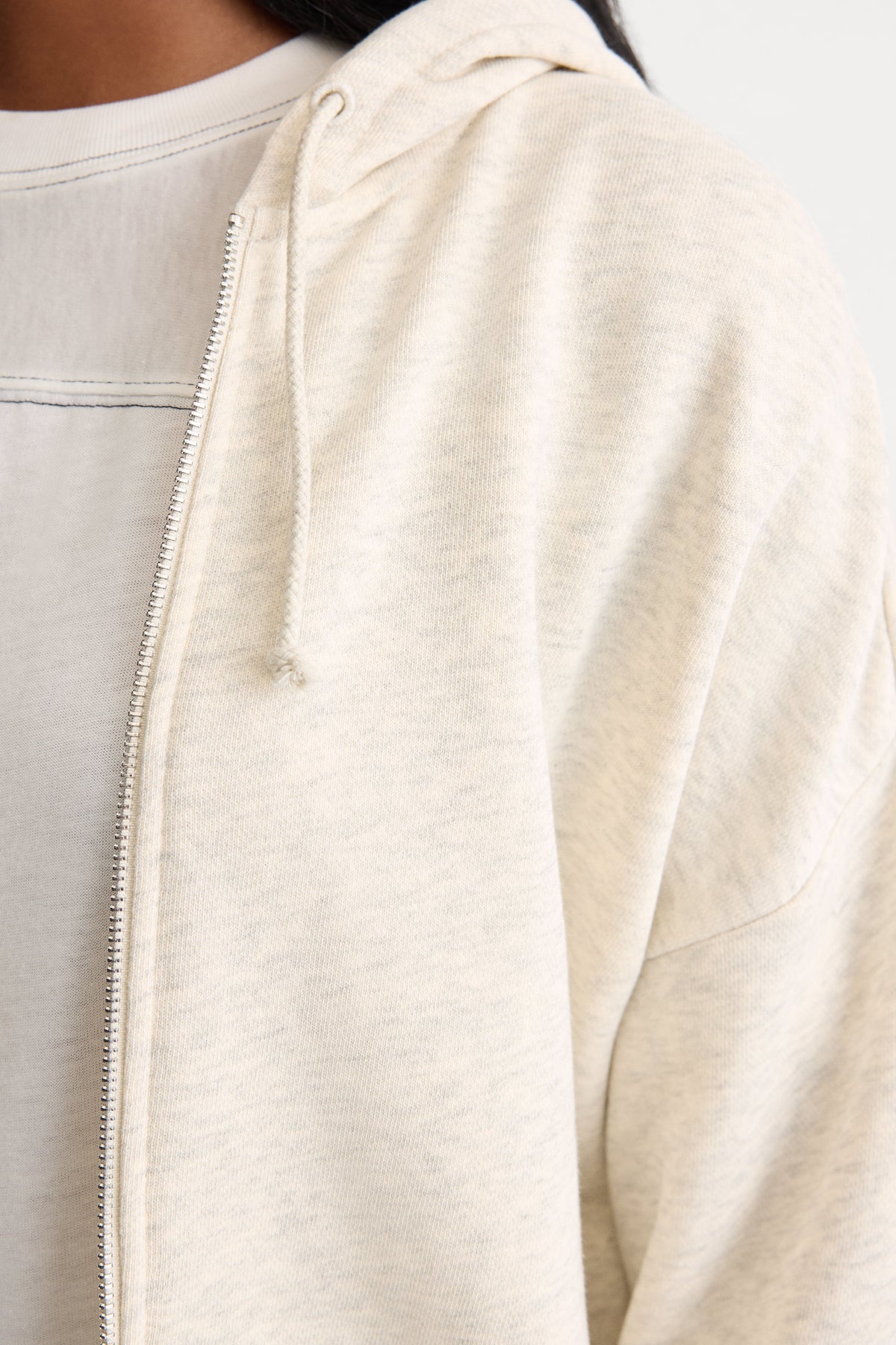 The French Terry Cropped Zip-Up Hoodie in Oatmeal Heather