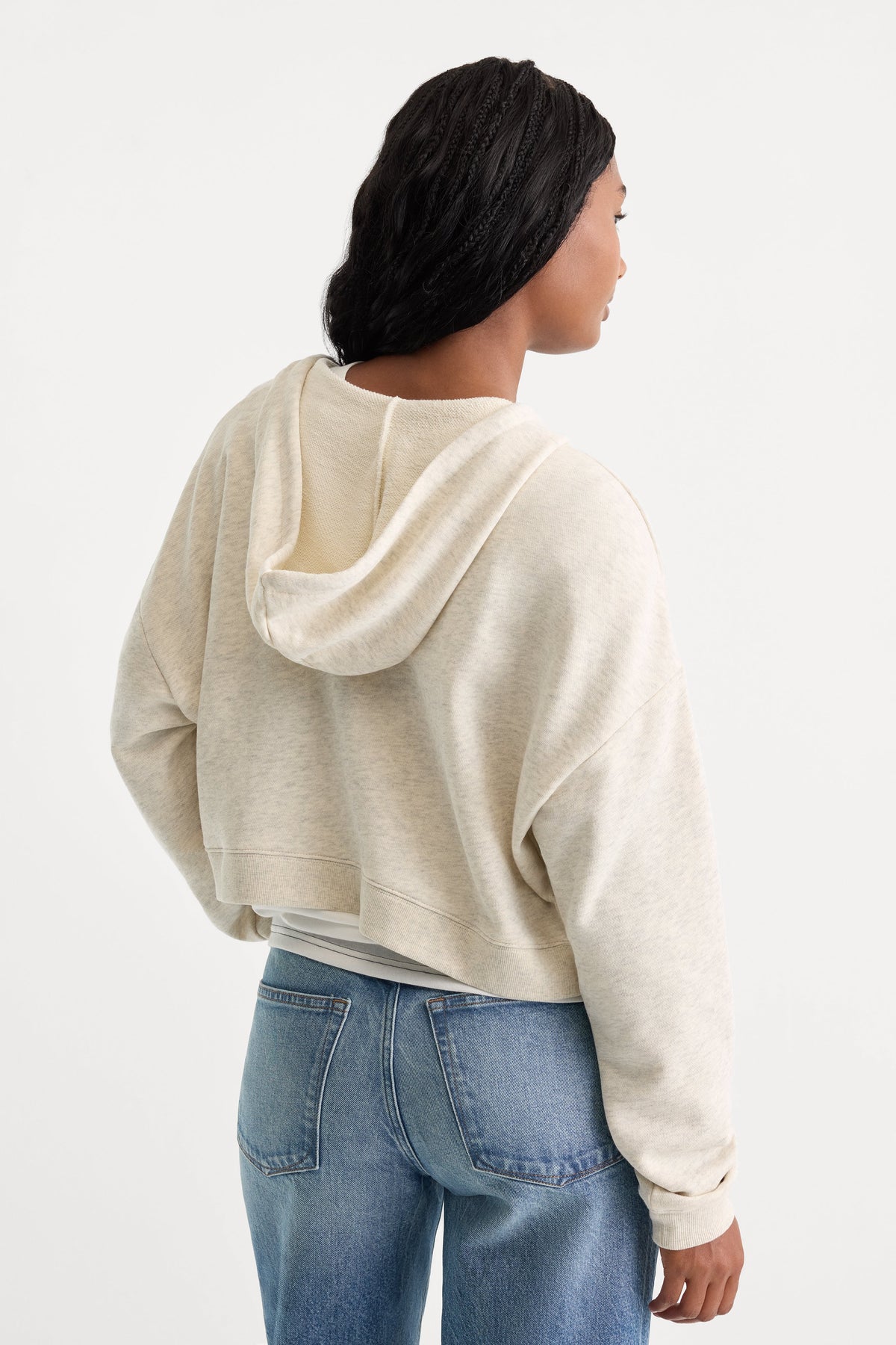 The French Terry Cropped Zip-Up Hoodie in Oatmeal Heather