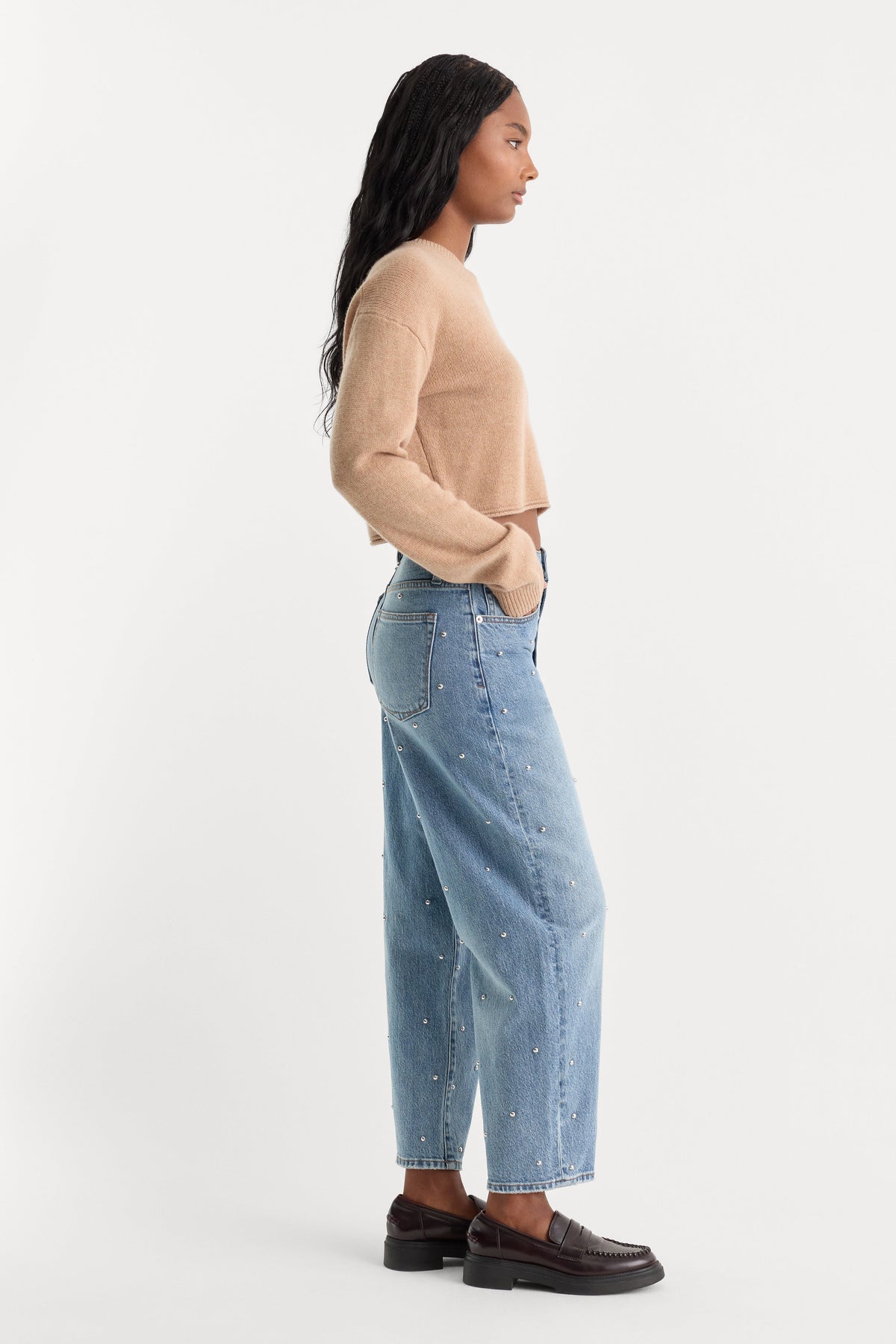 Studded Vintage Barrel Ankle Jeans in Zaner