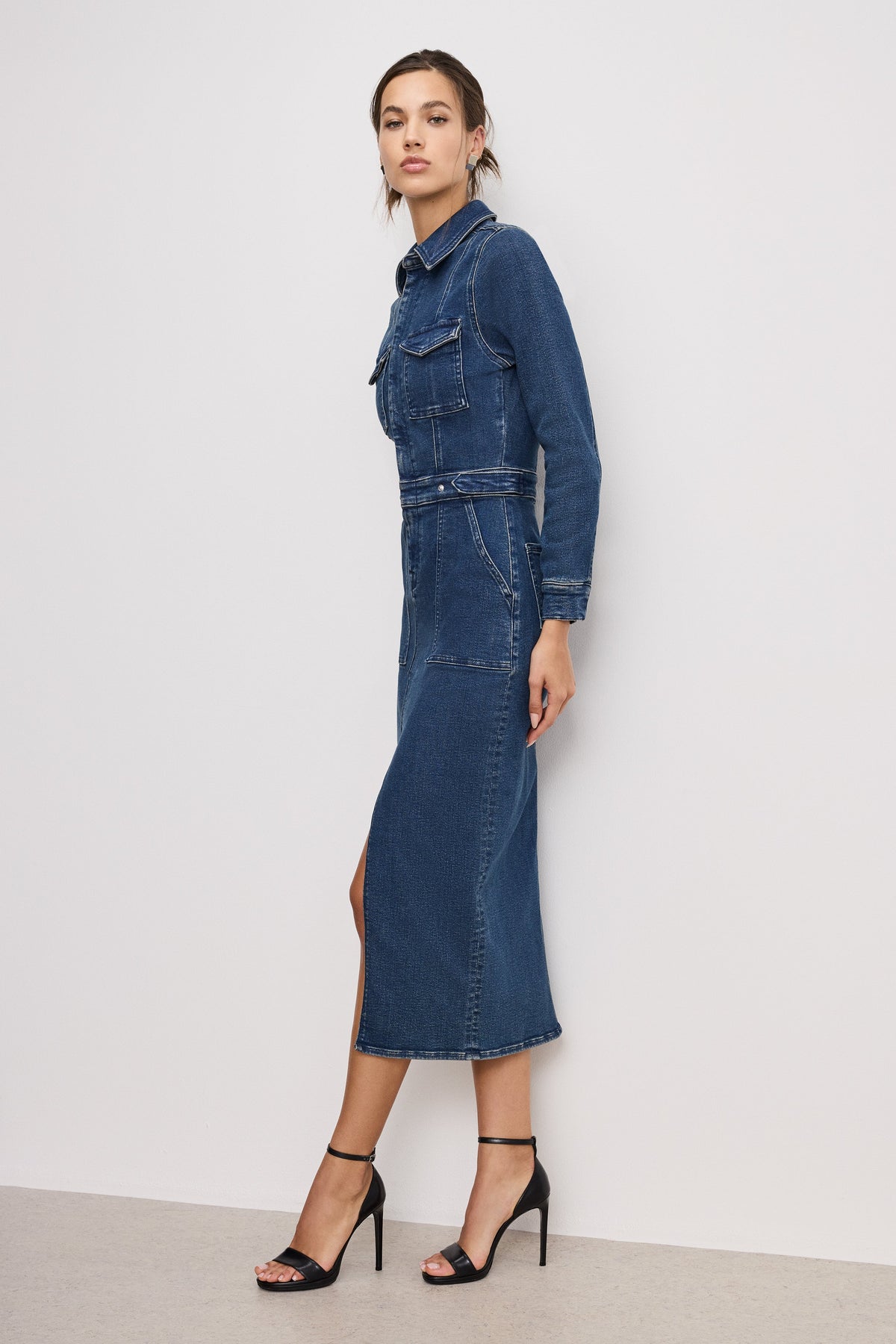 Fit for Success Long-Sleeve Midi Dress in Indigo724