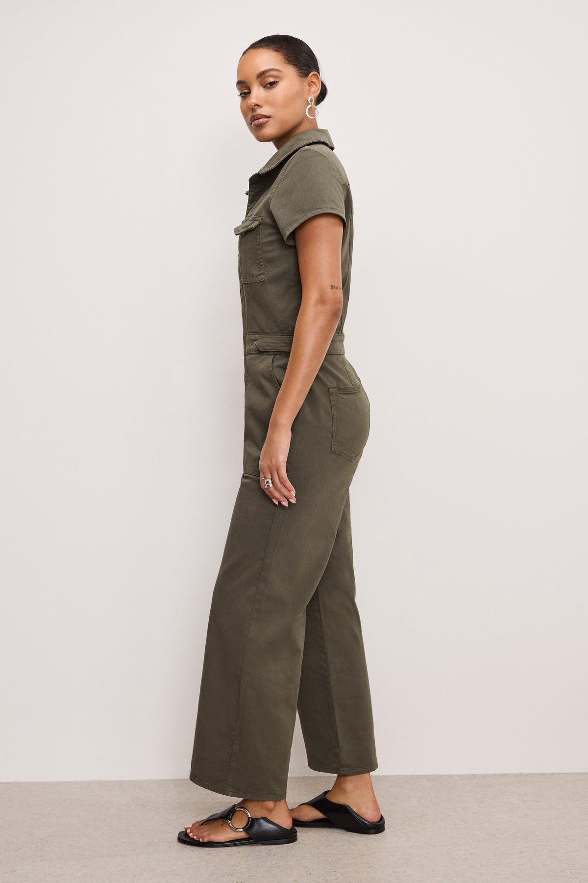 Fit For Success Twill Palazzo Cropped Jumpsuit in Fatigue001