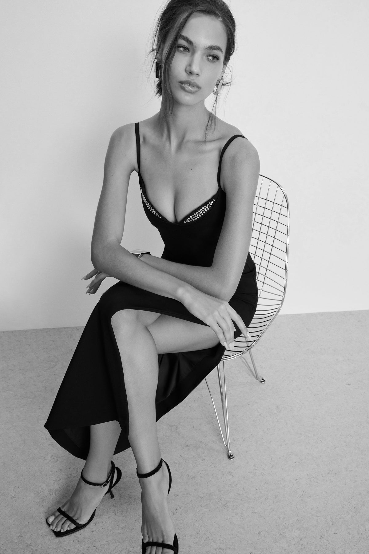 Ponte Embellished Cup Gown in Black001