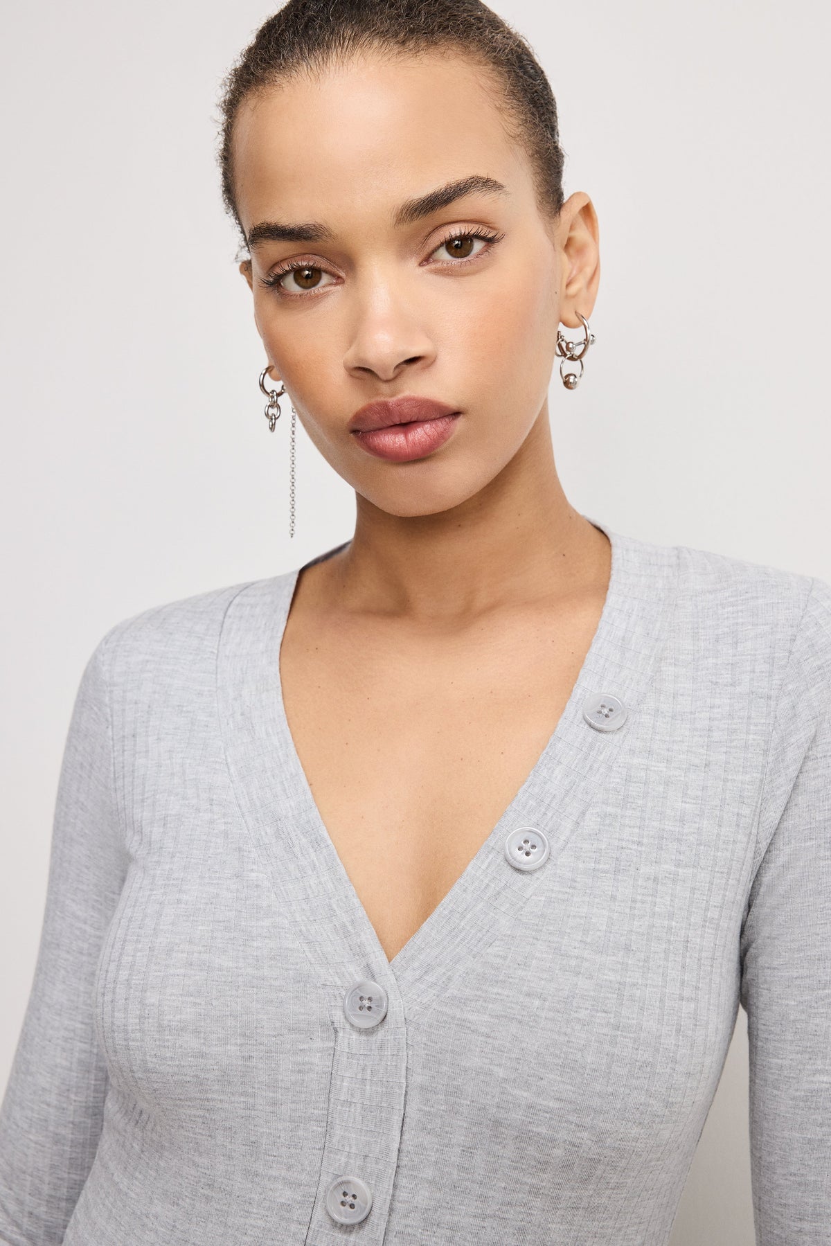 Ribbed Henley Bodysuit in Heather Grey001
