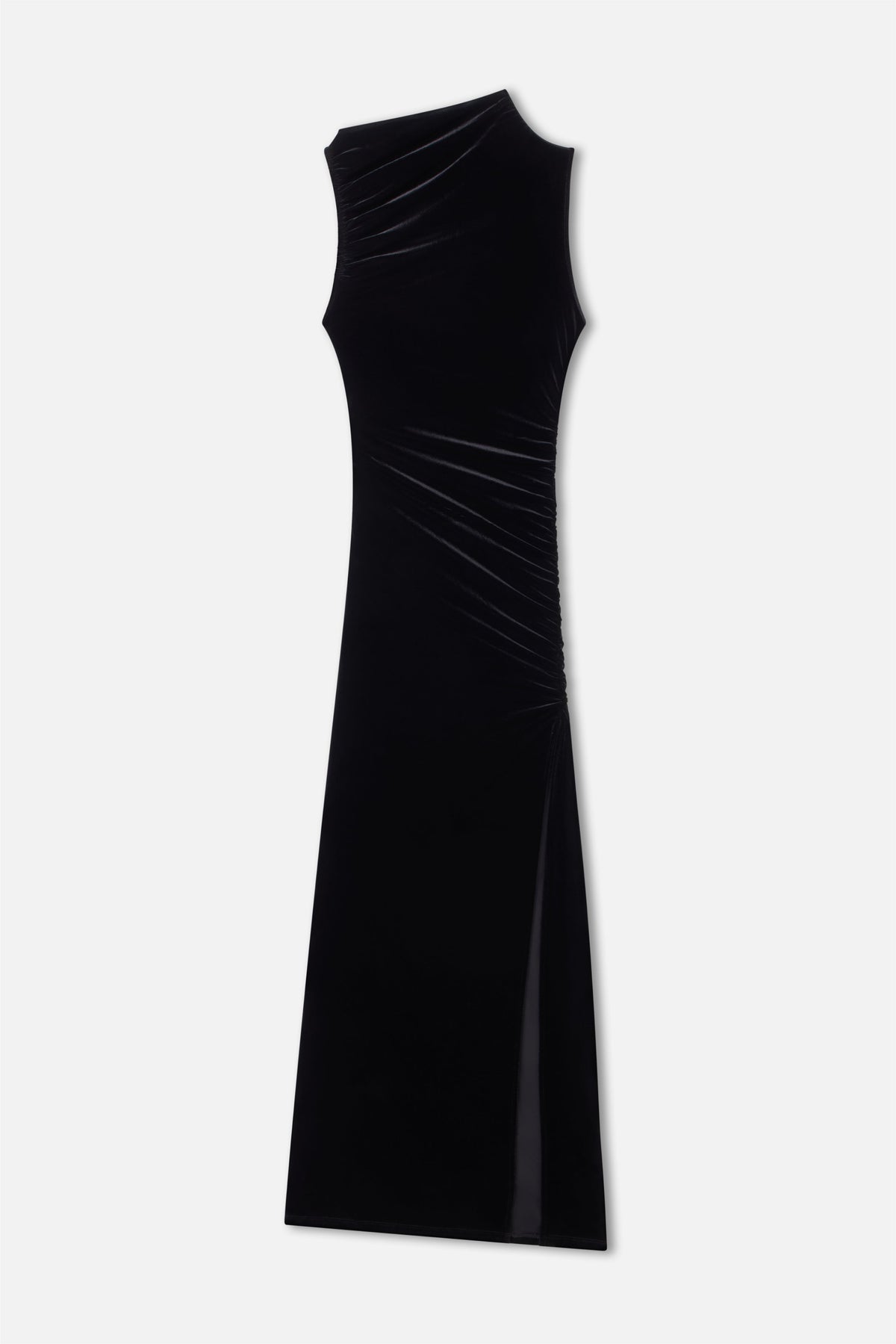 Velvet High Neck Maxi Dress in Black001