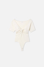 The Jersey Twist Front Bodysuit in Ecru003